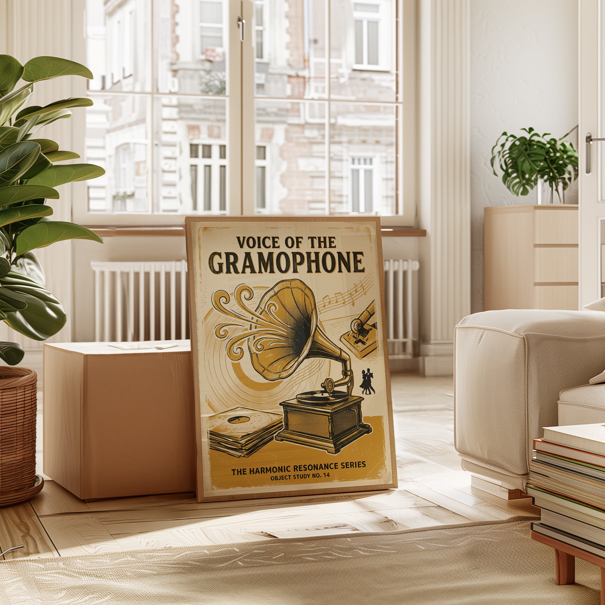 Vintage Gramophone Poster: Art Deco Music Illustration - interior