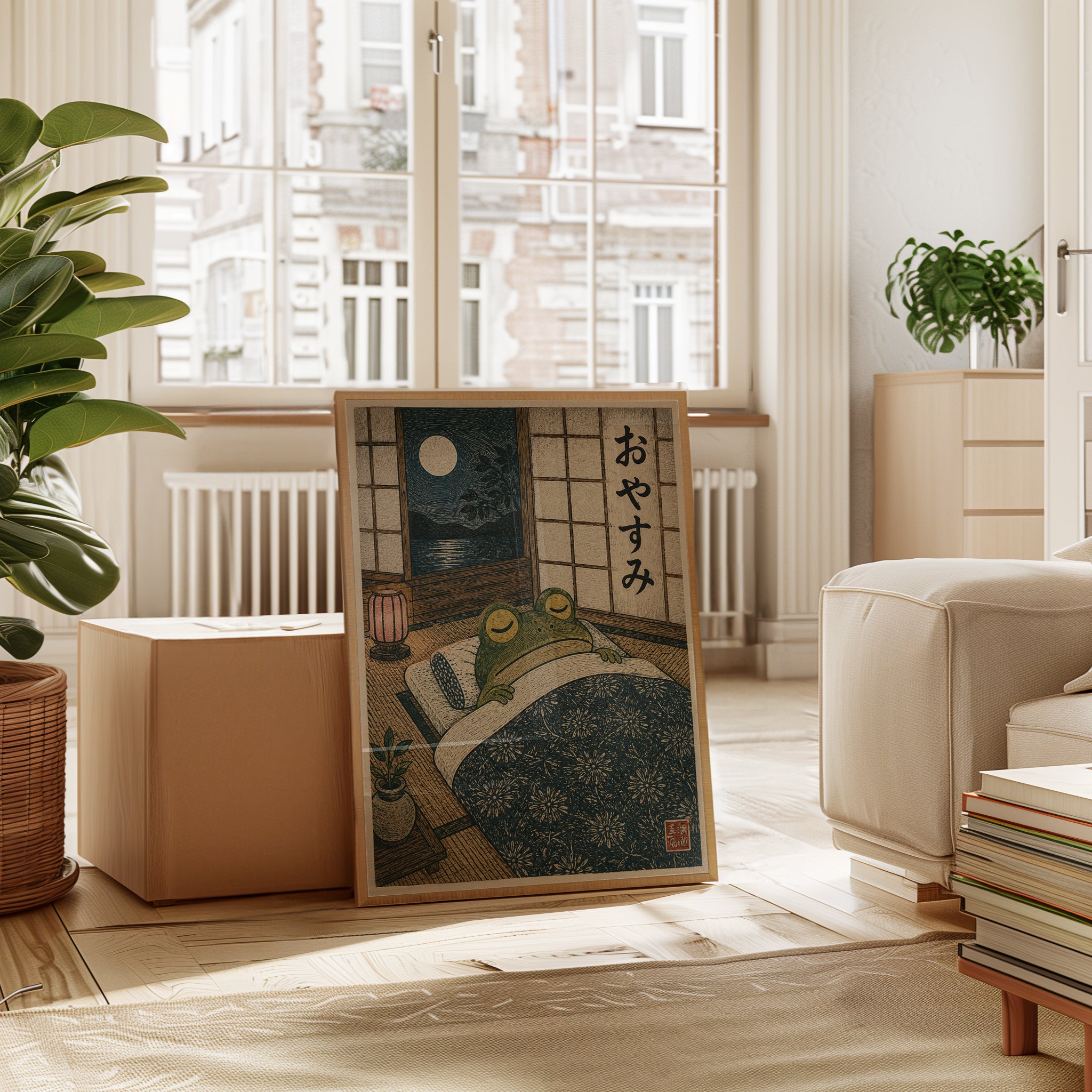 Japanese Frog Bedroom Art – Moonlight Room Print - interior