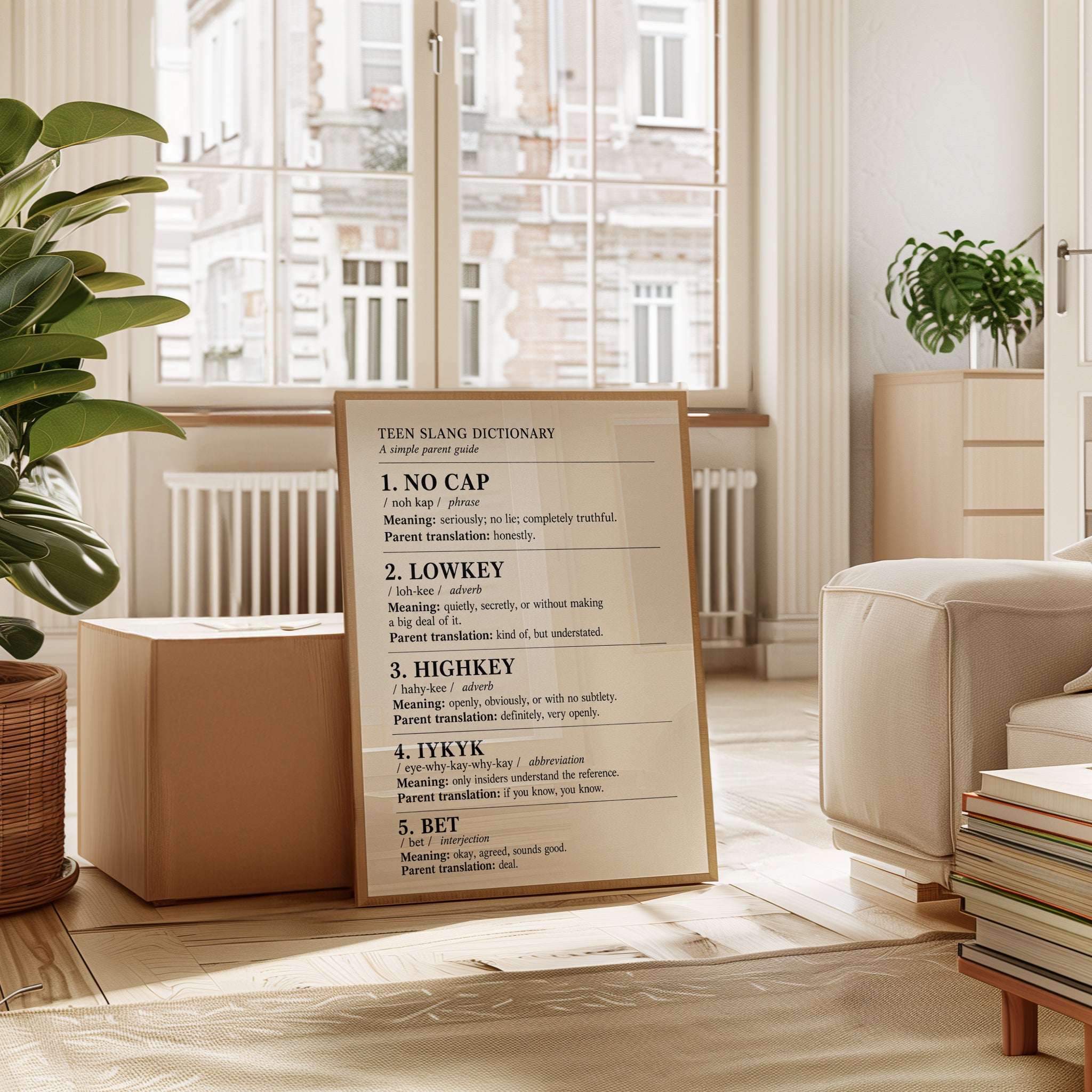 Teen Slang Dictionary Print: Vintage Typography Wall Art - interior
