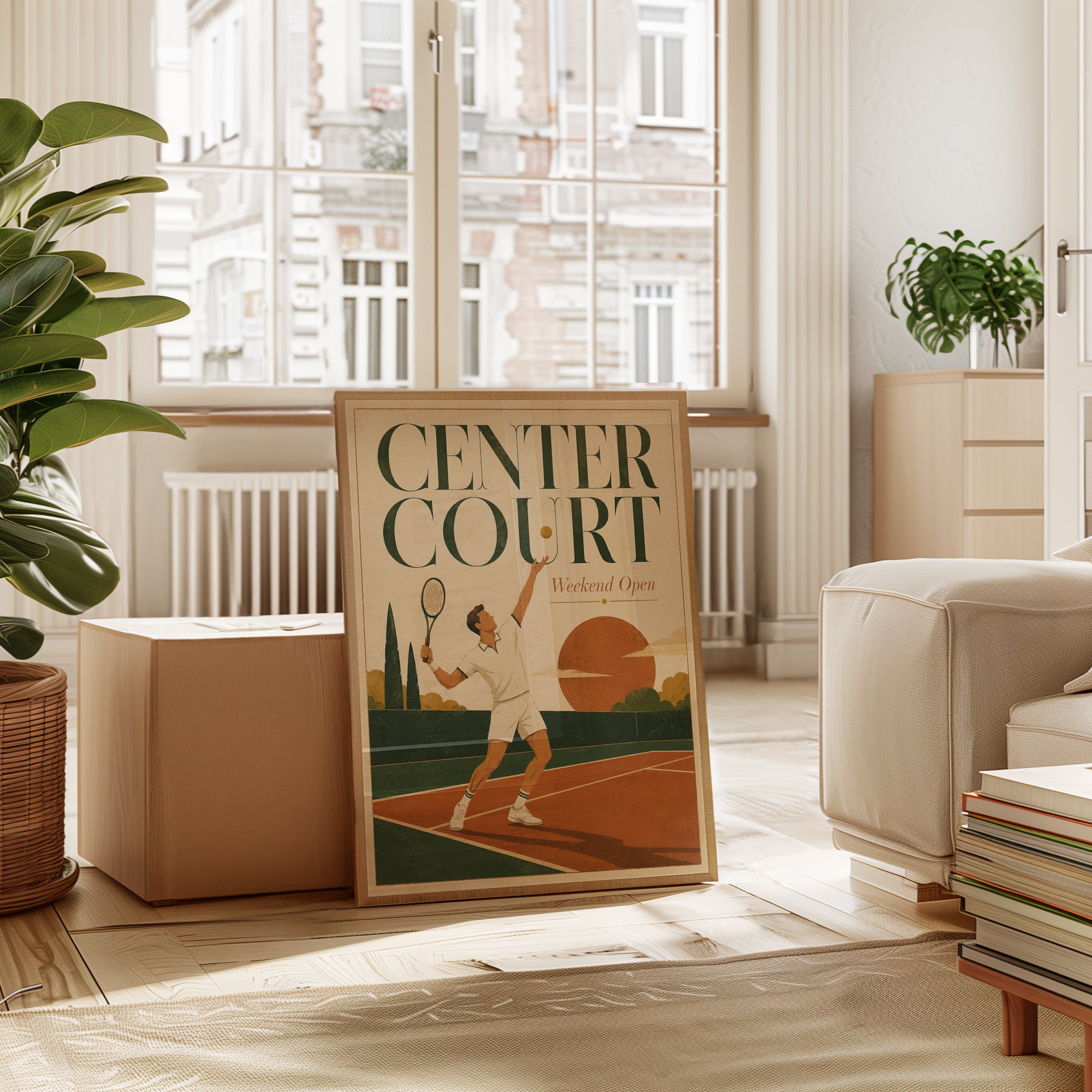 Vintage Tennis Poster Print: Art Deco Center Court Design - interior