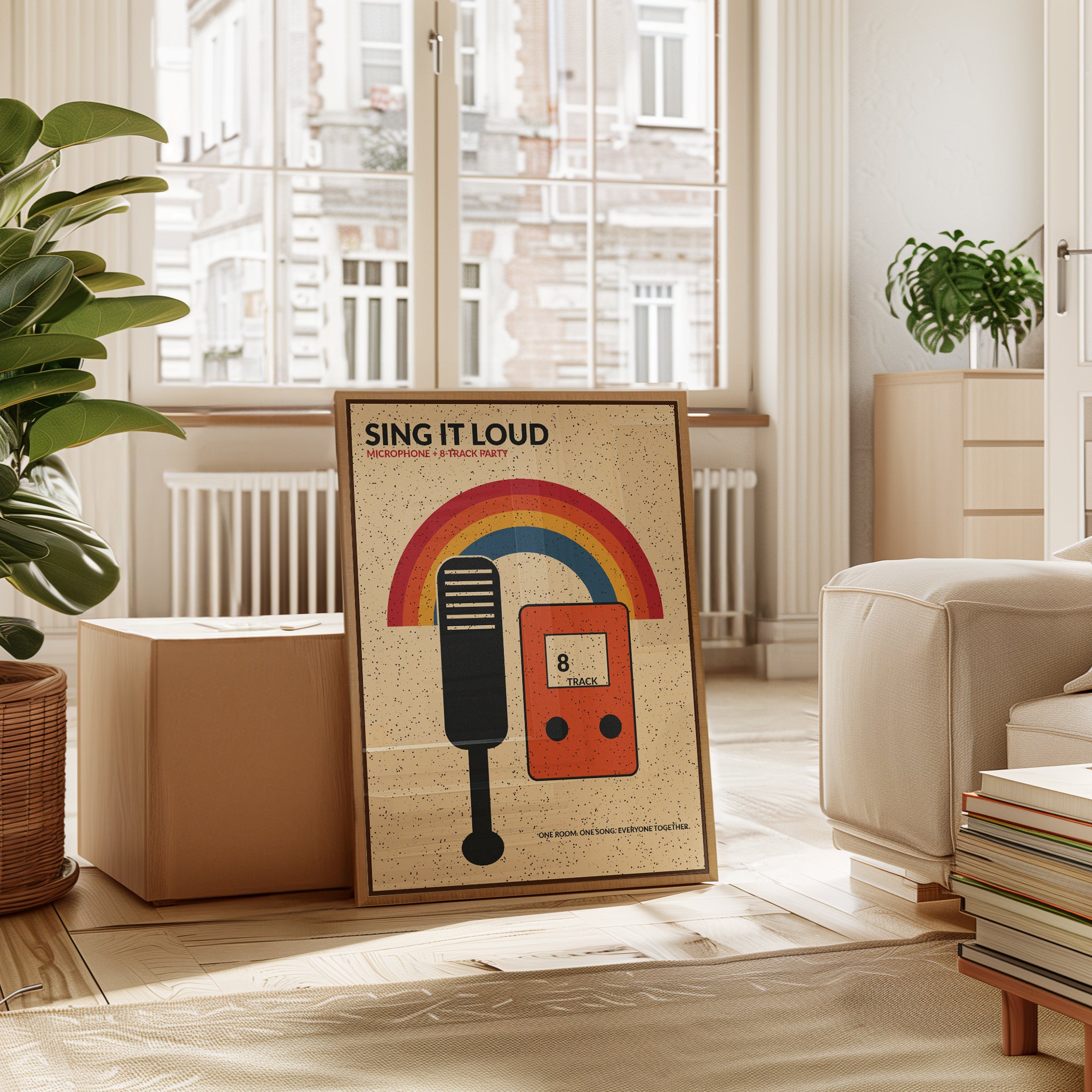 Retro Karaoke Poster: Vintage Rainbow Music Party Wall Art - interior