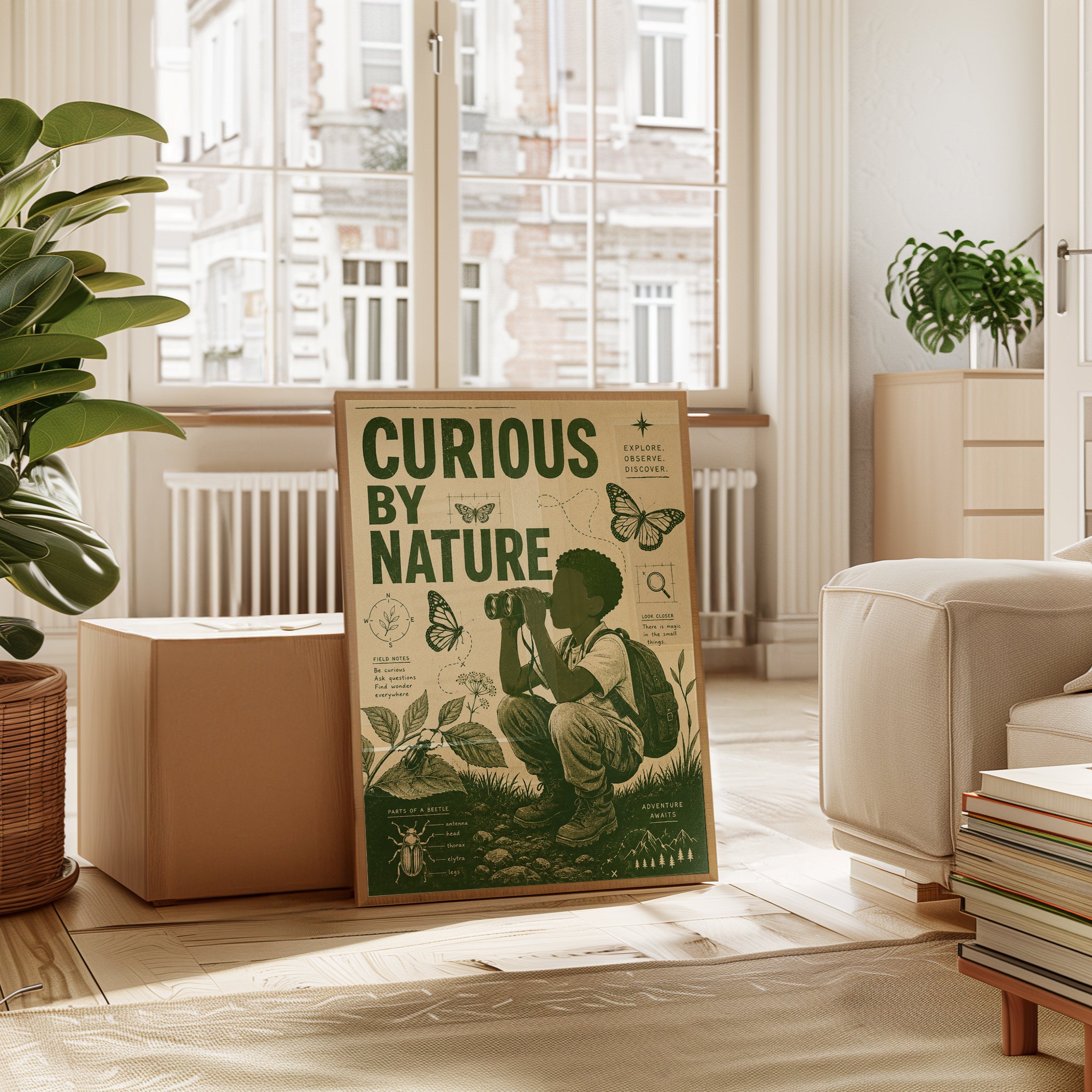 Curious By Nature Explorer Print: Vintage Green Nature Study Art - interior