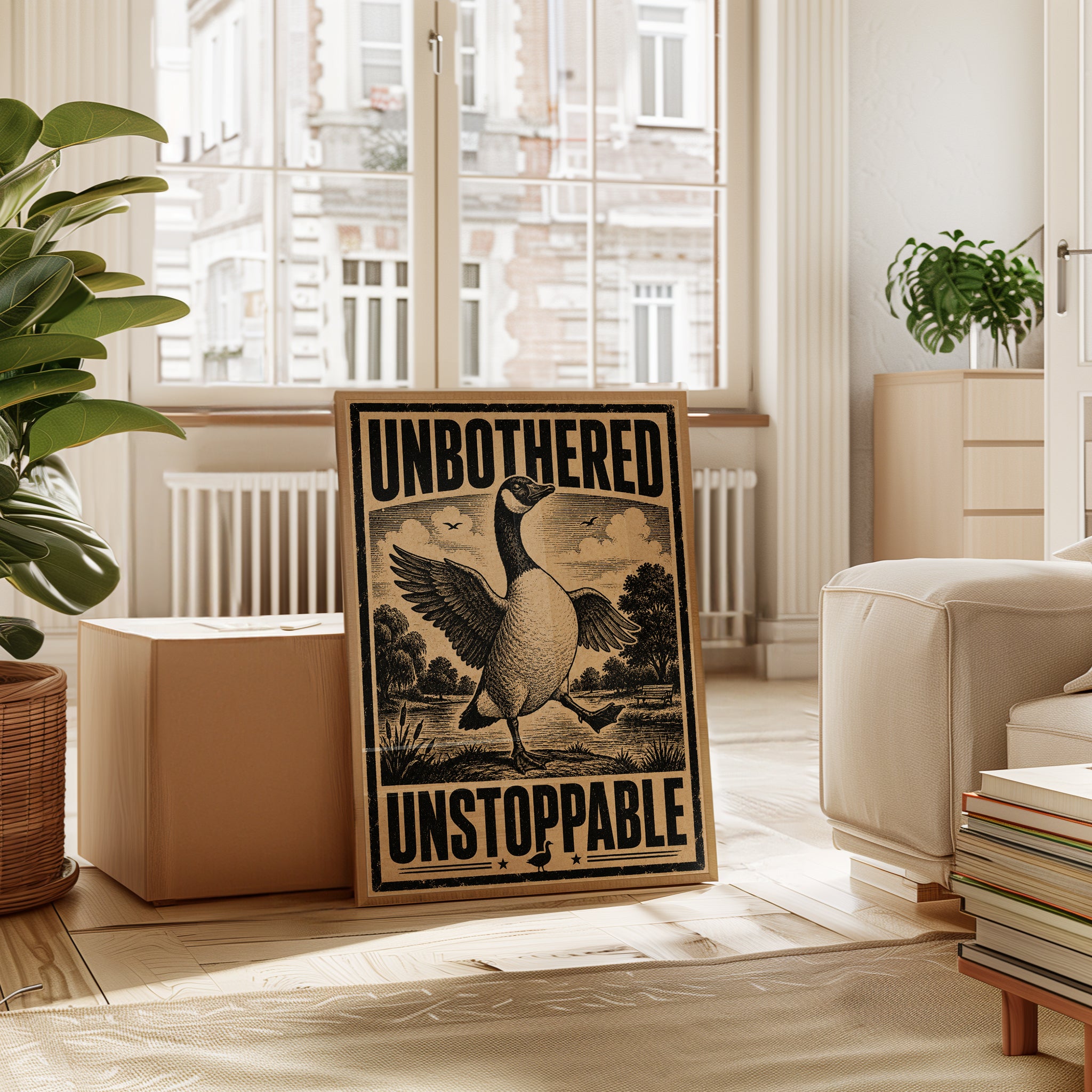 Unbothered Unstoppable Goose Print: Vintage Propaganda Poster - interior