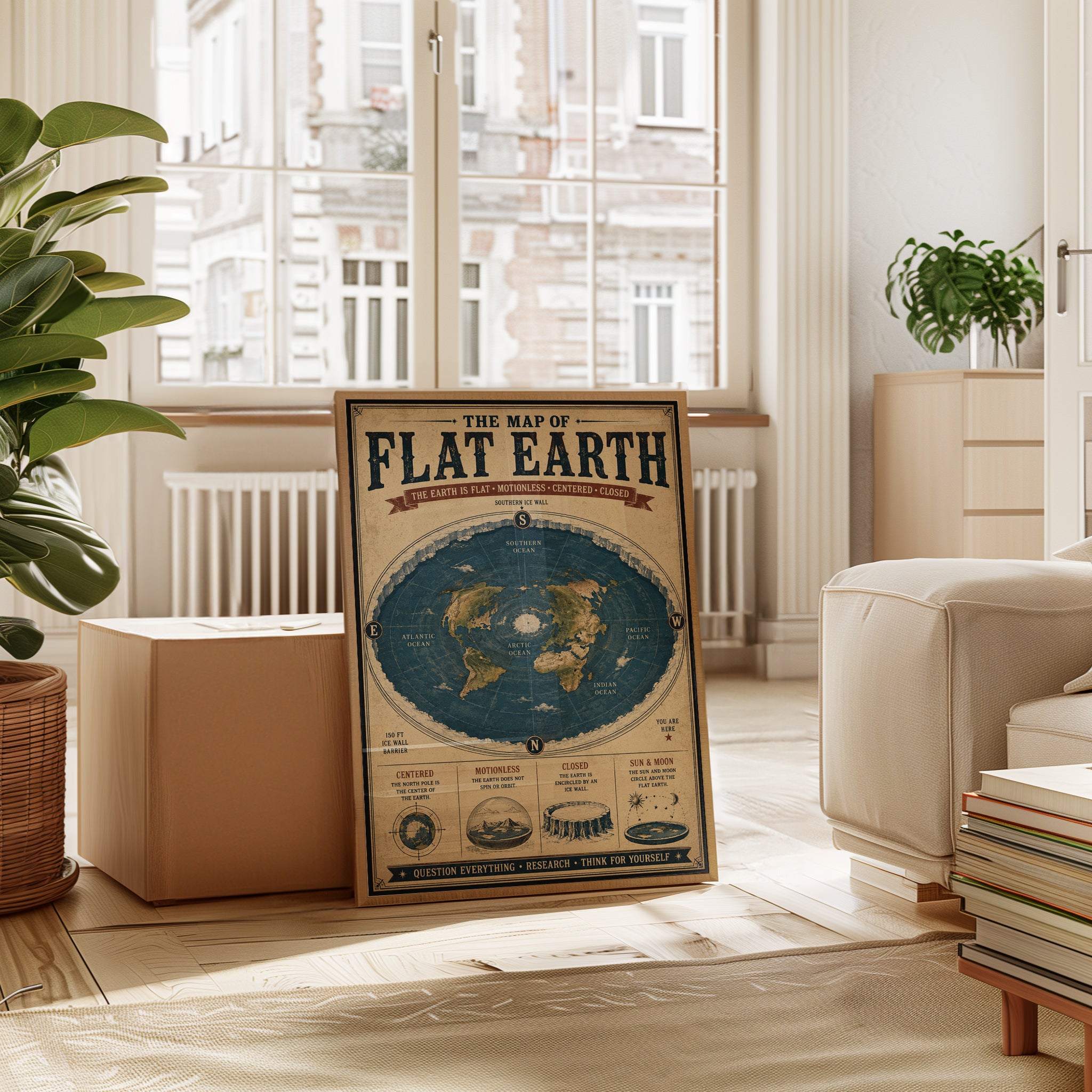 Flat Earth Map Poster – Vintage Map Print - interior