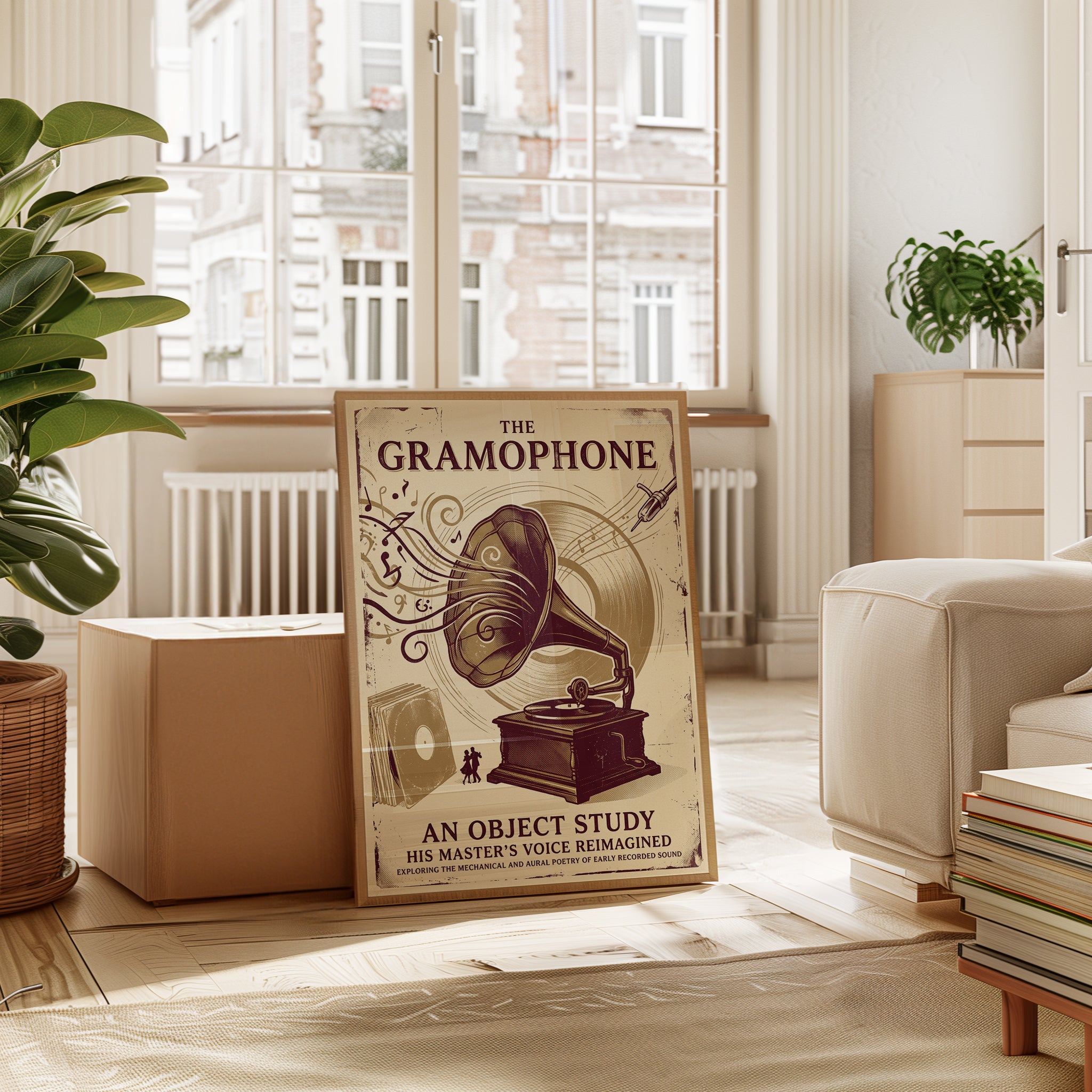 Vintage Gramophone Art Print: Art Nouveau Music Poster Design - interior