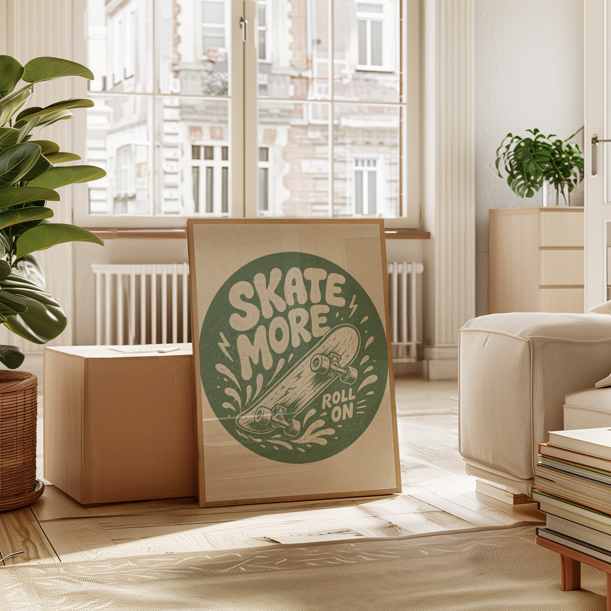 Skate More Poster: Retro Skateboard Art - interior
