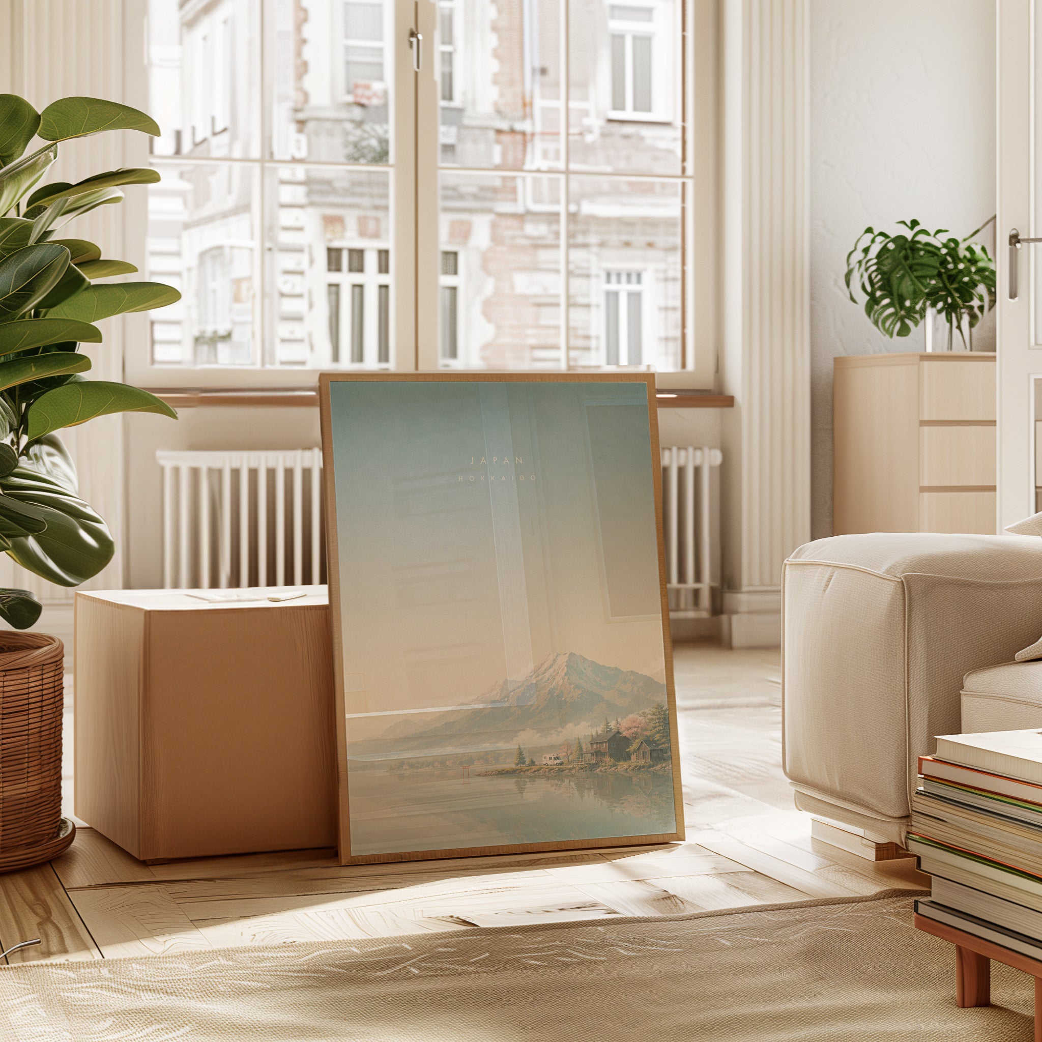 Hokkaido Mountain Lake Poster: Pastel Japanese Landscape Art - interior