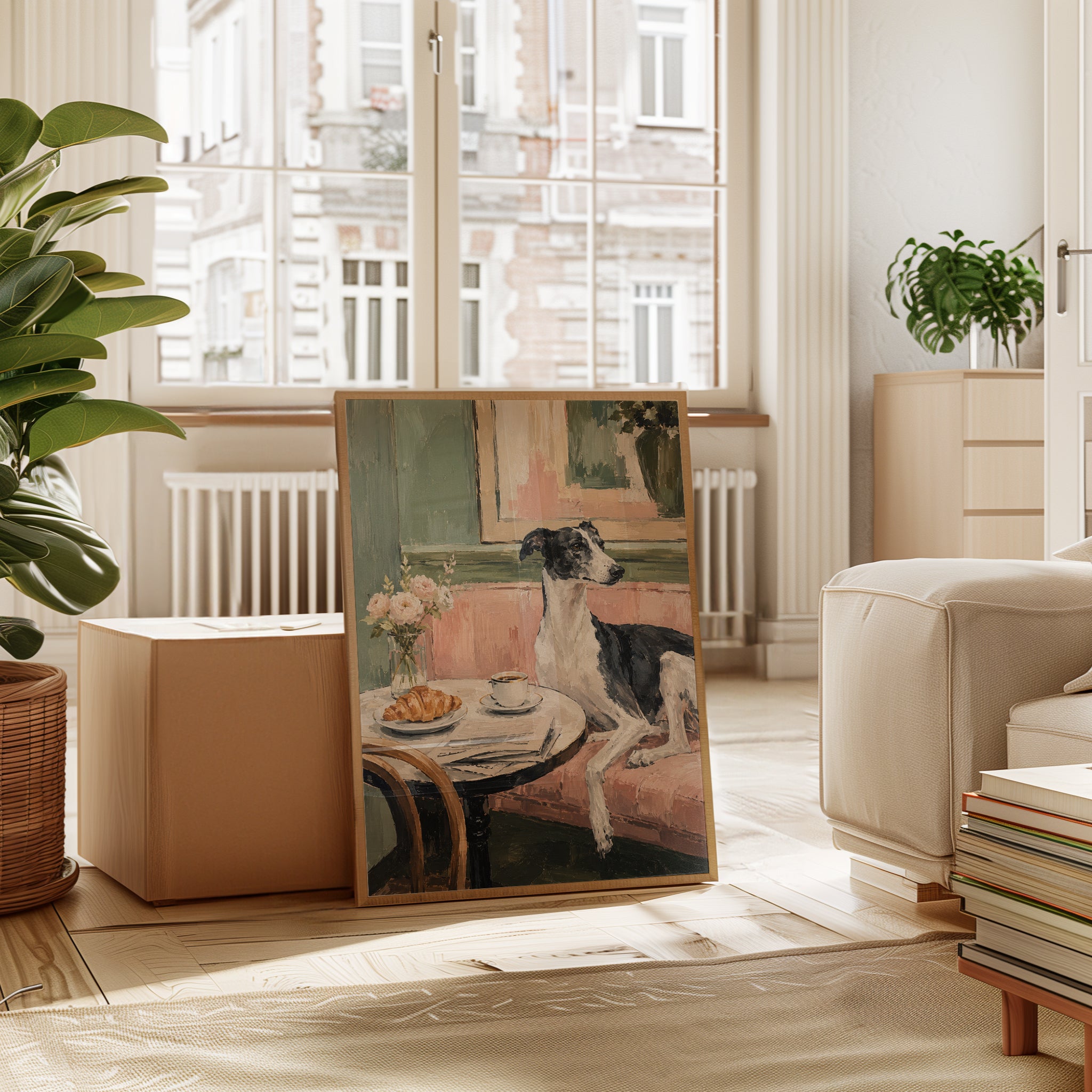 Dog Portrait Wall Art – Greyhound Painting Print - interior