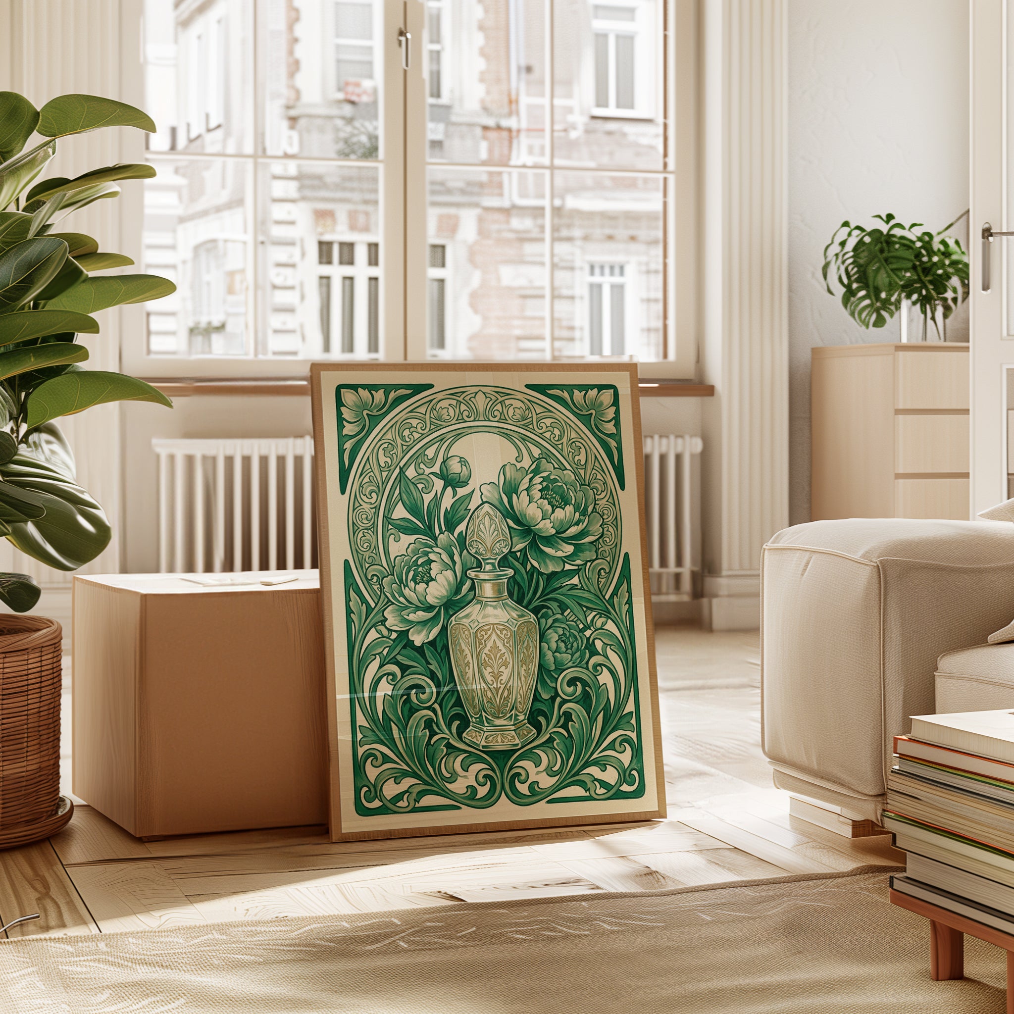 Art Nouveau Peony Print — Ornate Floral Vase Illustration - interior