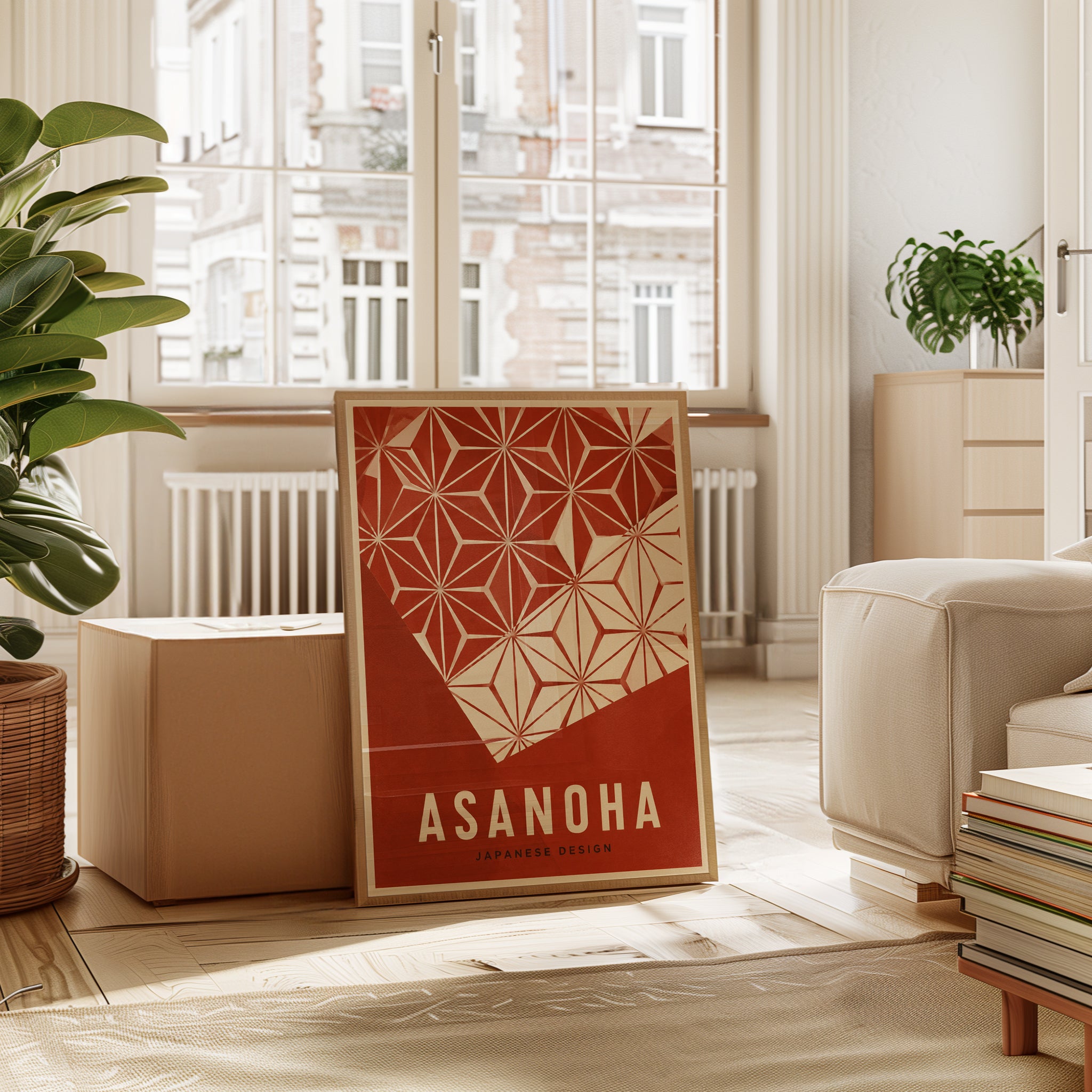 Asanoha Japanese Wall Art: Terracotta Geometric Star Pattern - interior