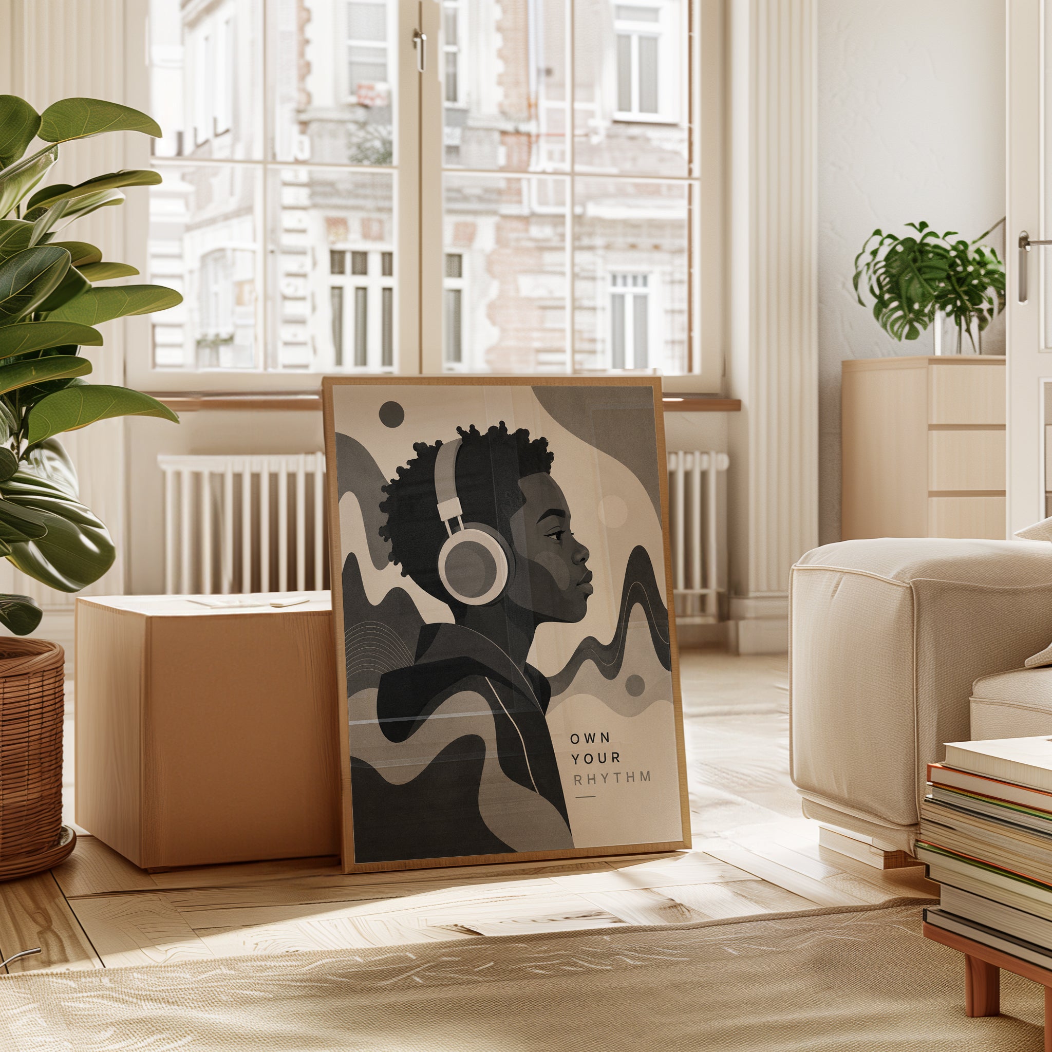 Own Your Rhythm: Art Deco Music Portrait in Monochrome Gray - interior