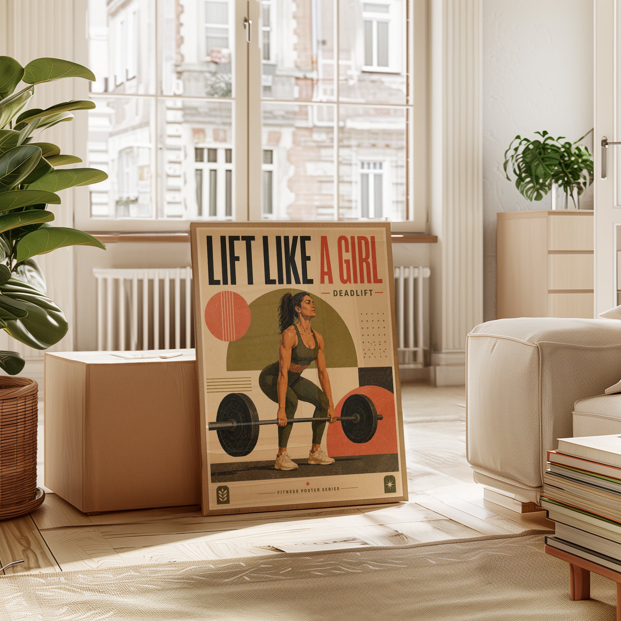 Strong Woman Lifting Wall Art Print — Retro Gym Poster - interior