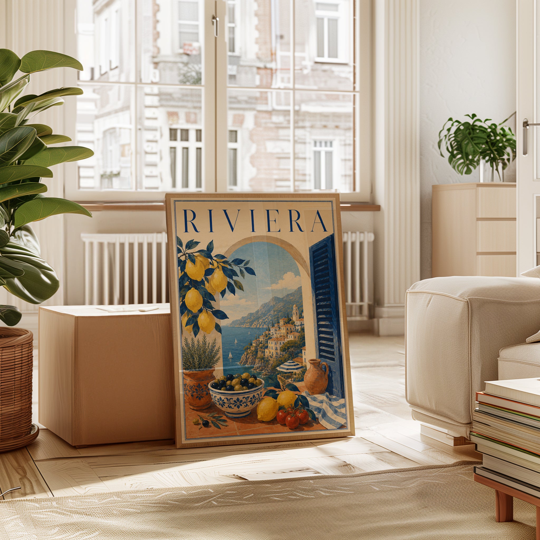 Riviera Wall Art Print: Vintage Italian Coastal View - interior