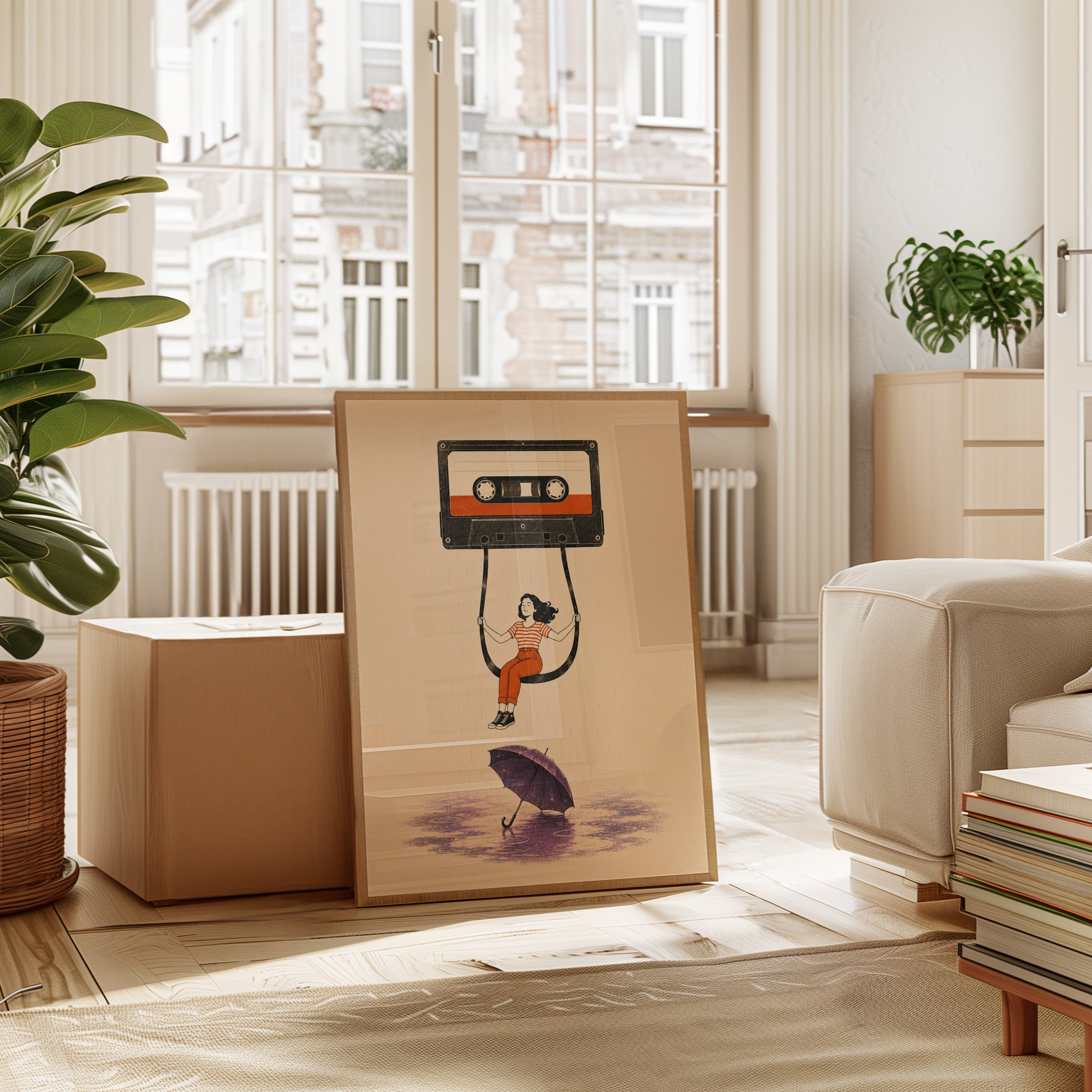Vintage Music Print: Cassette Tape Swing Girl - interior
