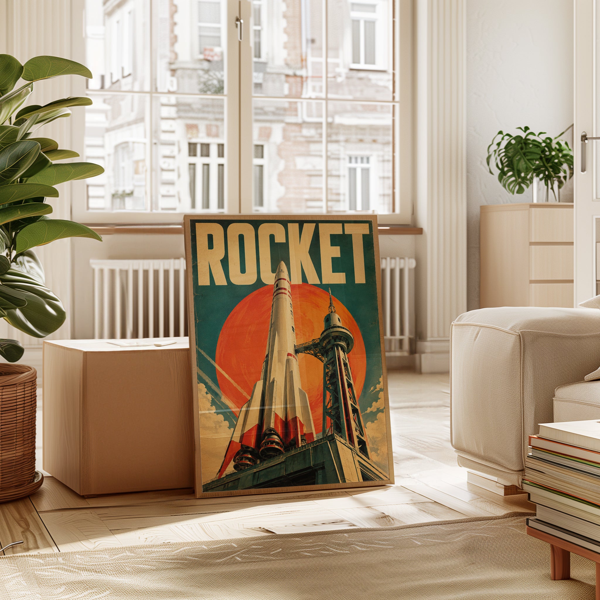 Vintage Rocket Poster – Retro Space Wall Art - interior