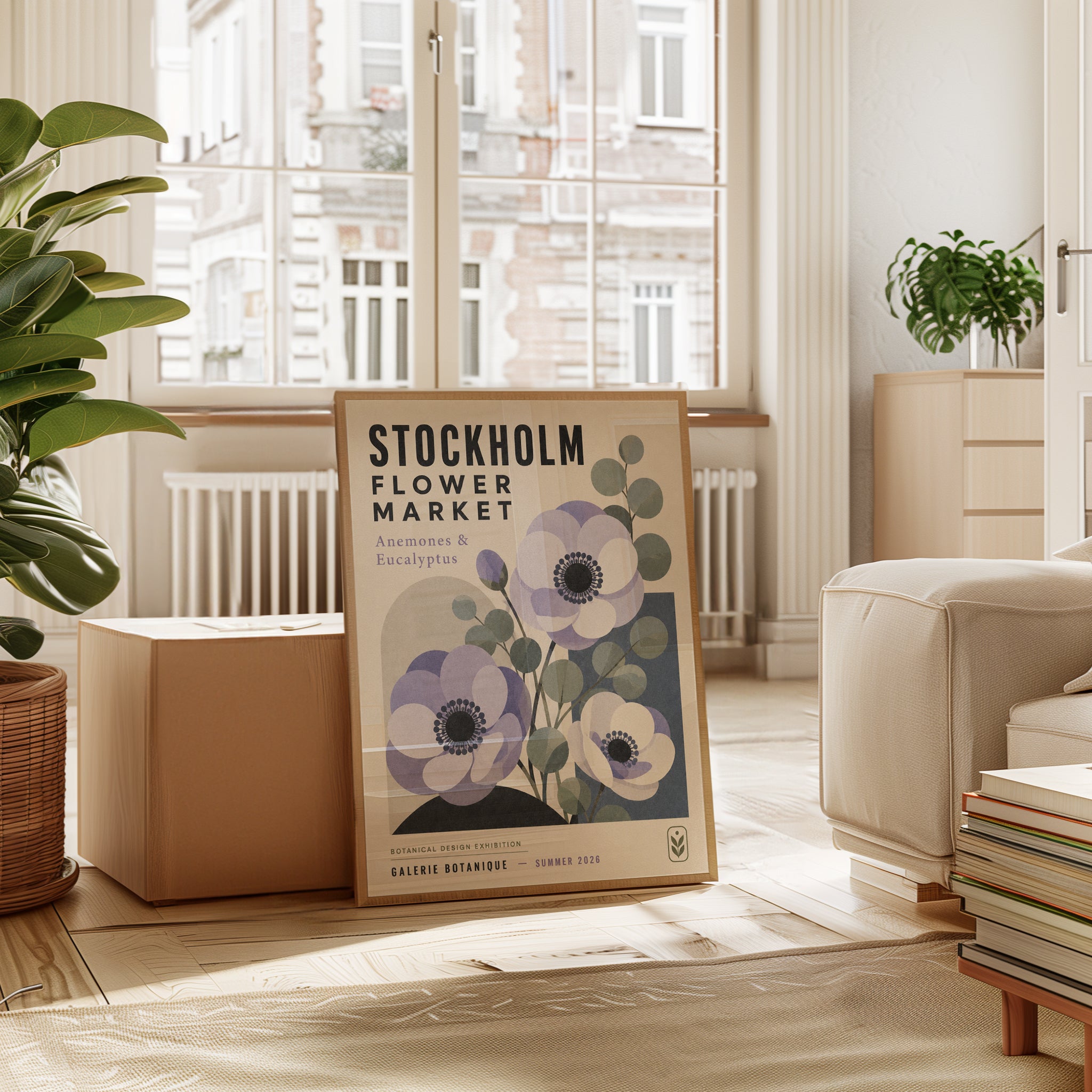 Stockholm Flower Market Print — Botanical Anemones & Eucalyptus - interior