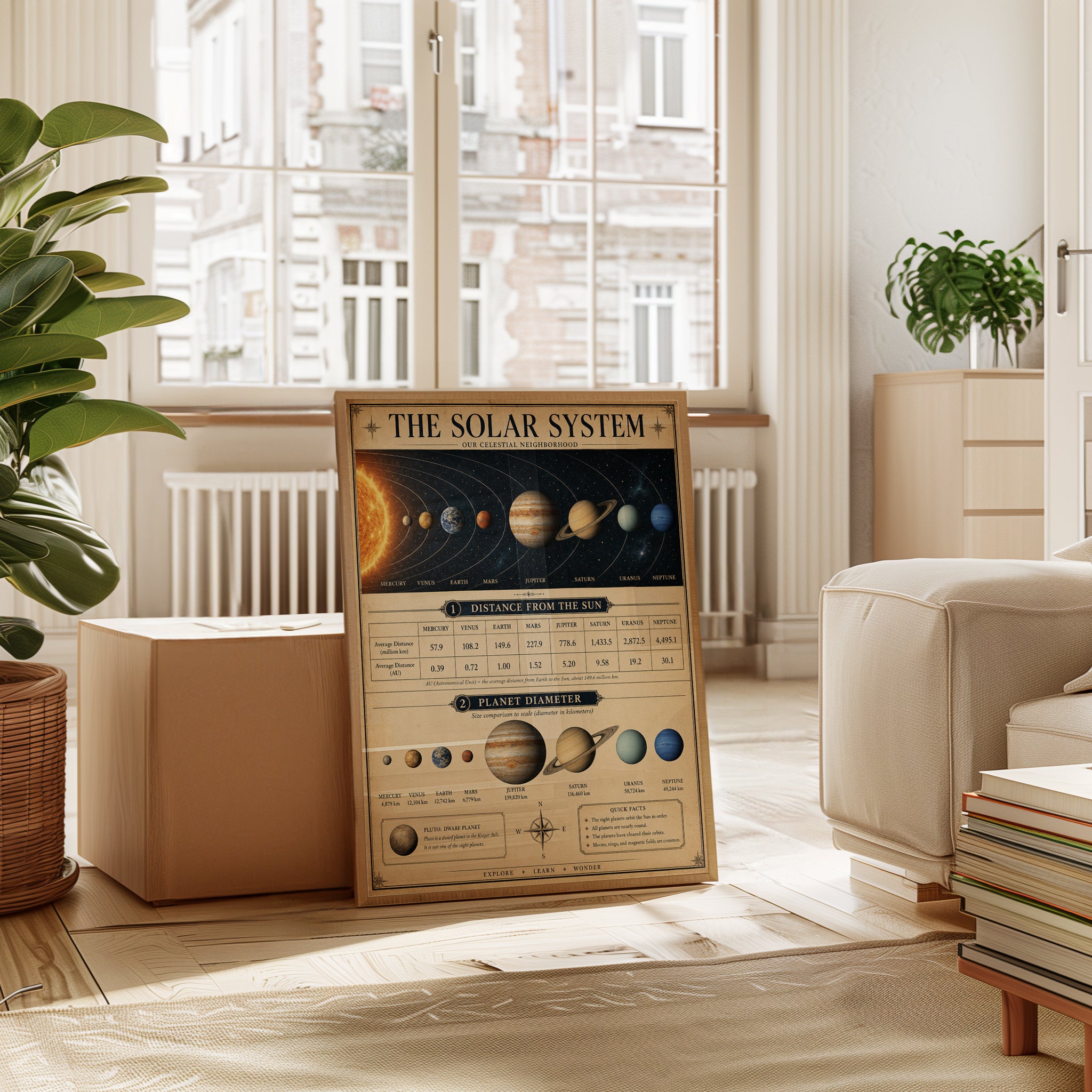 Solar System Infographic Poster: Vintage Educational Astronomy Art - interior