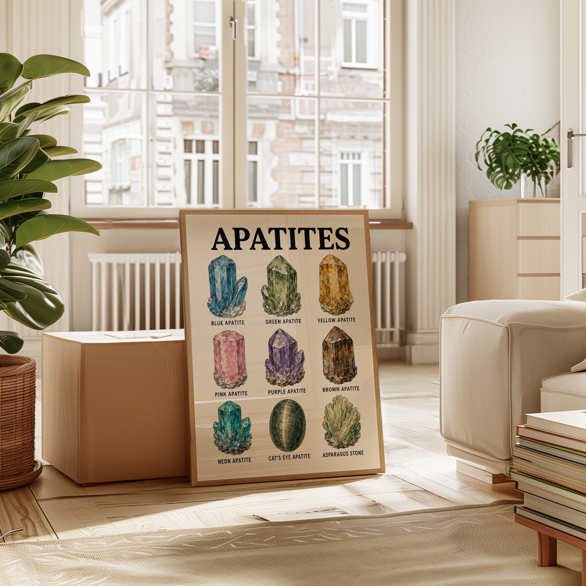 Apatite Gemstone Chart Print: Vintage Mineralogy Wall Art - interior