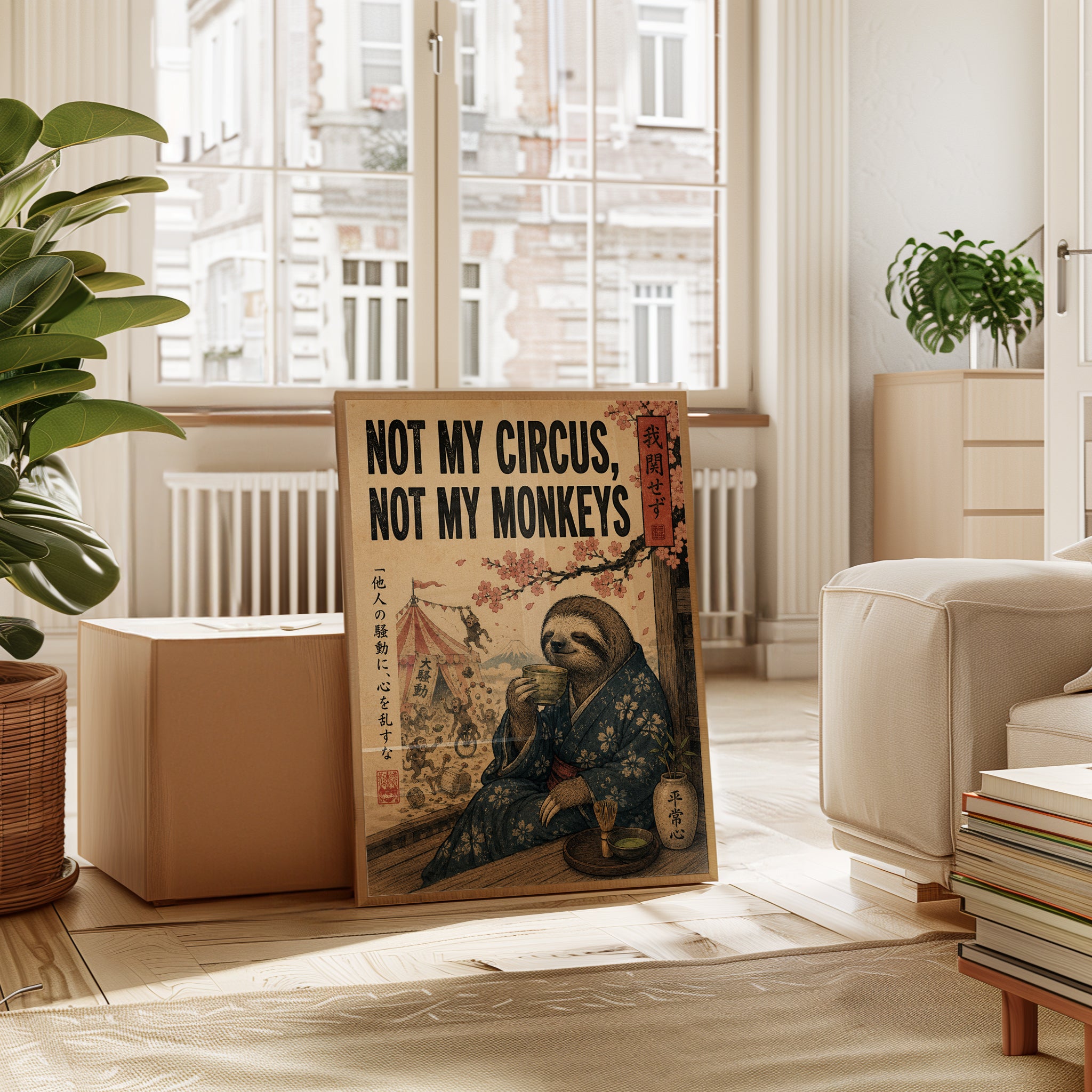 Not My Circus Sloth Art Print: Japanese Ukiyo-e Style Poster - interior