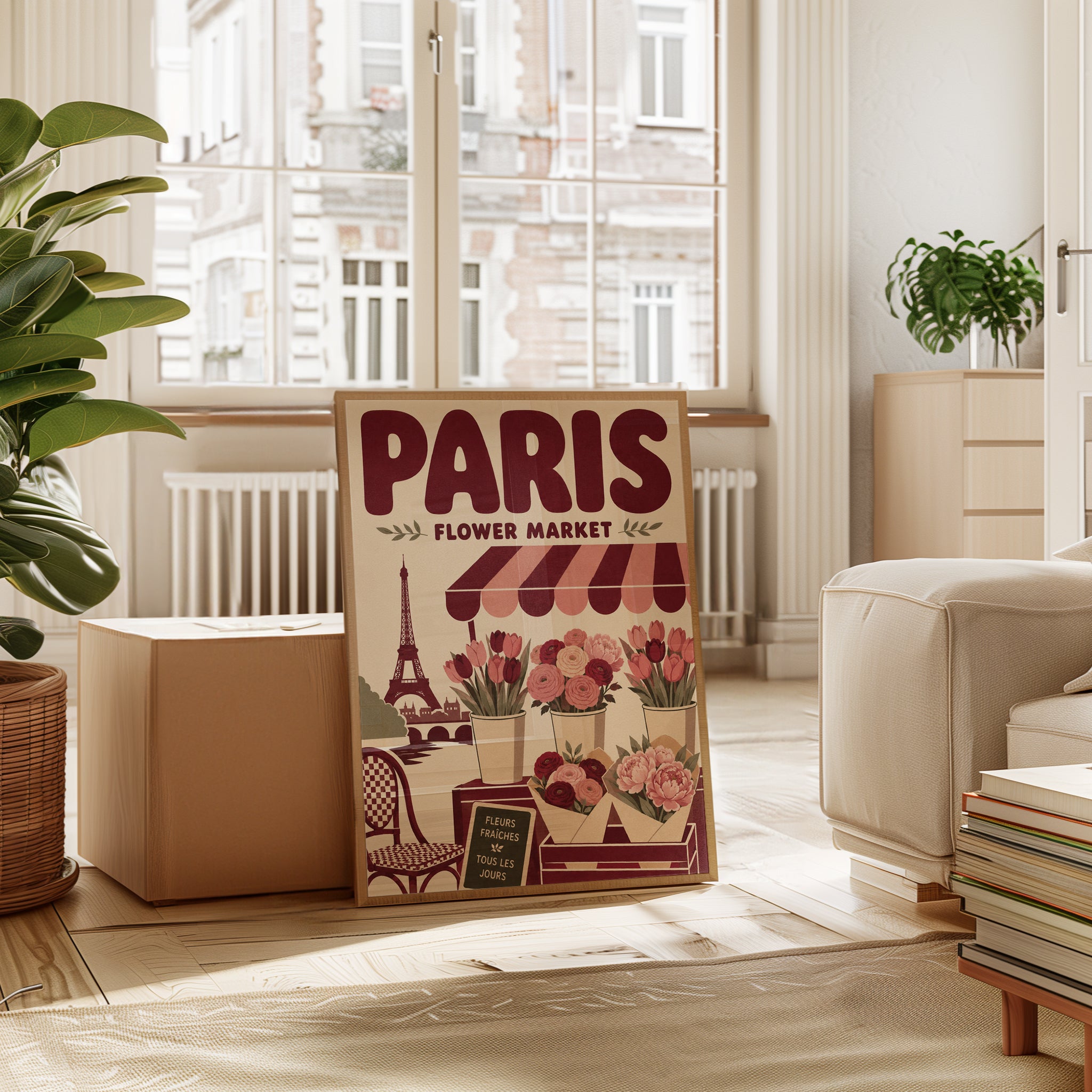 Vintage Paris Wall Art: Flower Market Scene - interior