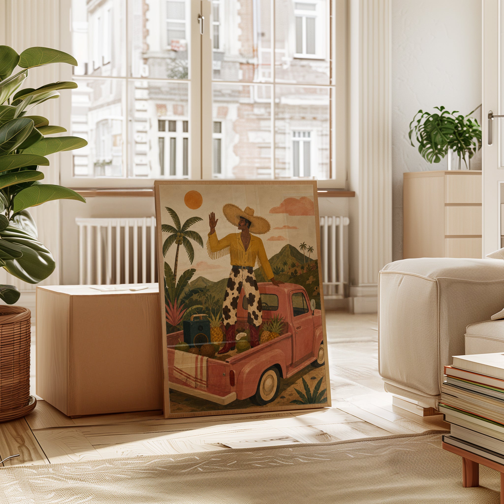 Tropical Vintage Truck Print - interior