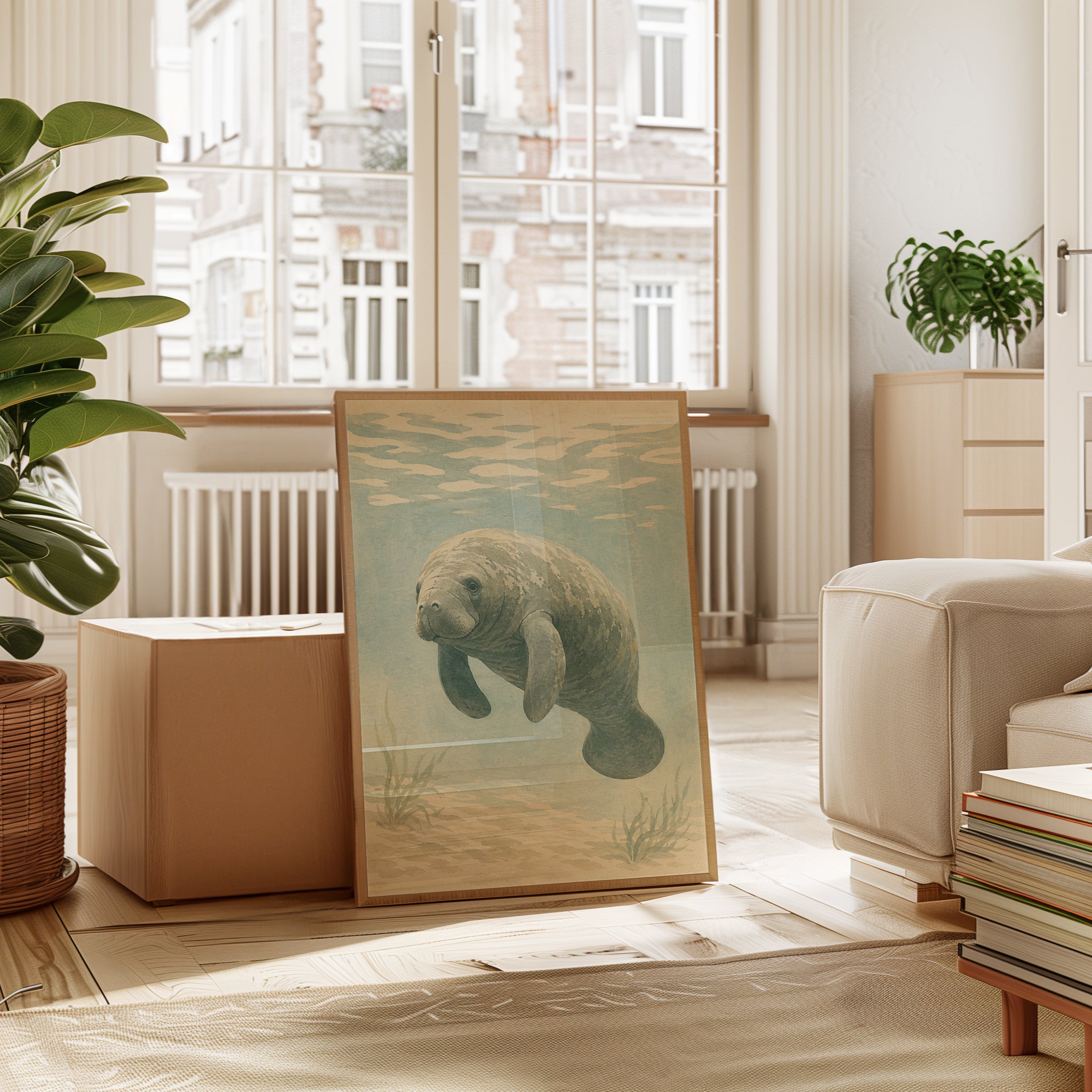 Manatee Underwater Art Print: Vintage Watercolor Marine Life - interior