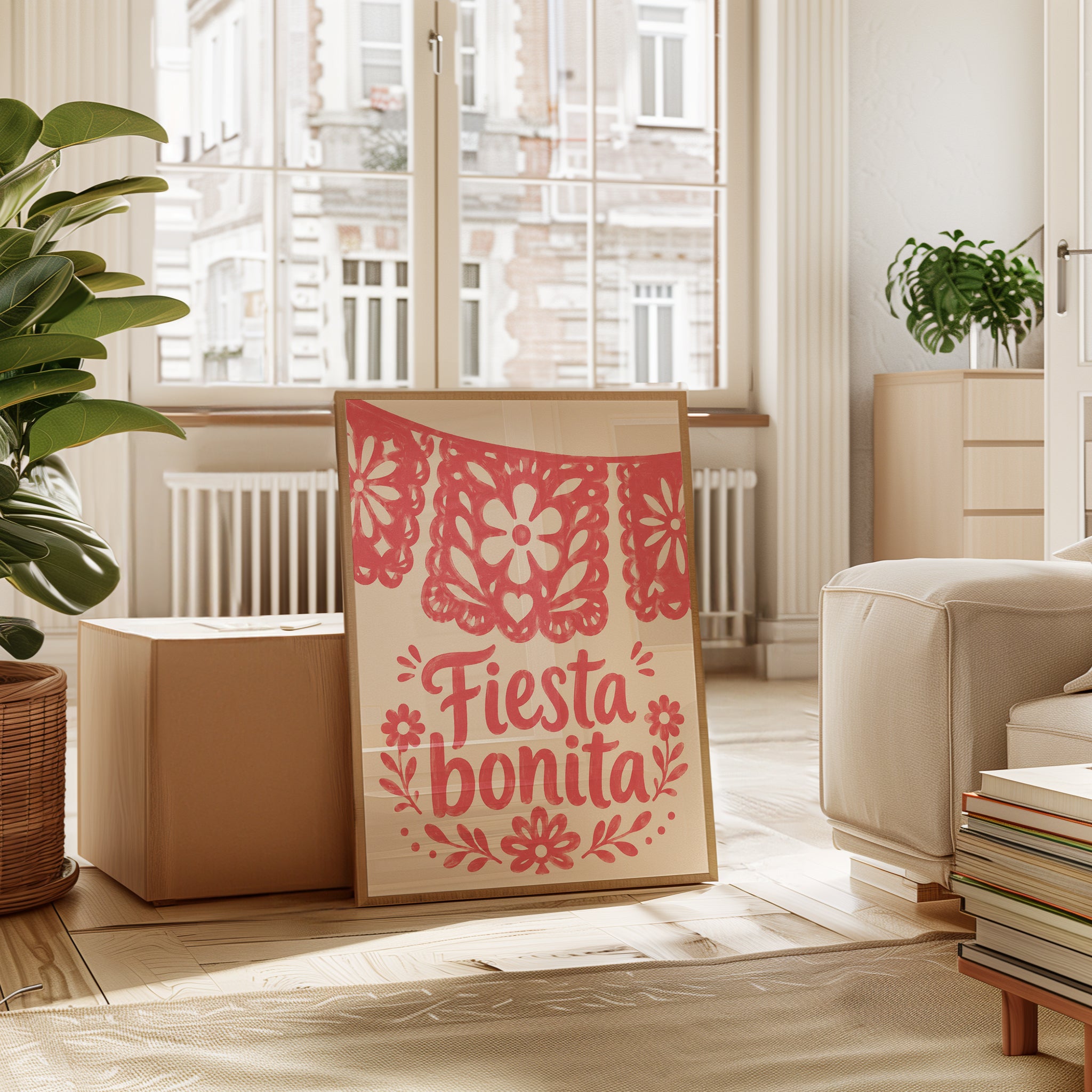 Fiesta Bonita Print: Mexican Papel Picado Folk Art Design - interior