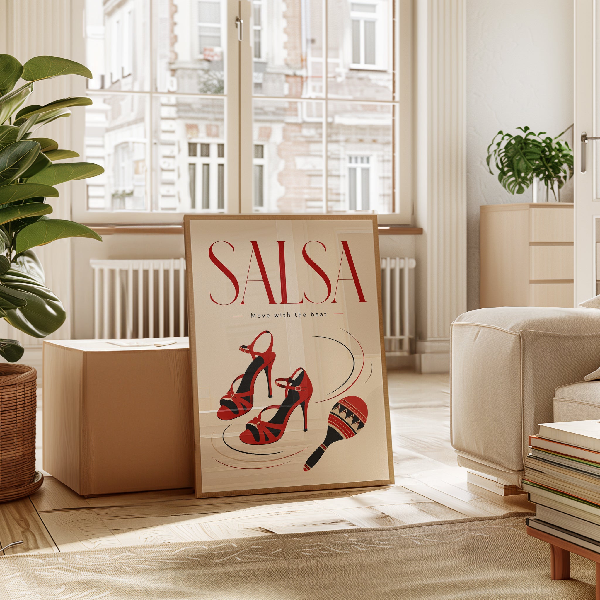 Salsa Dance Wall Art – Red Heels Maraca Print - interior