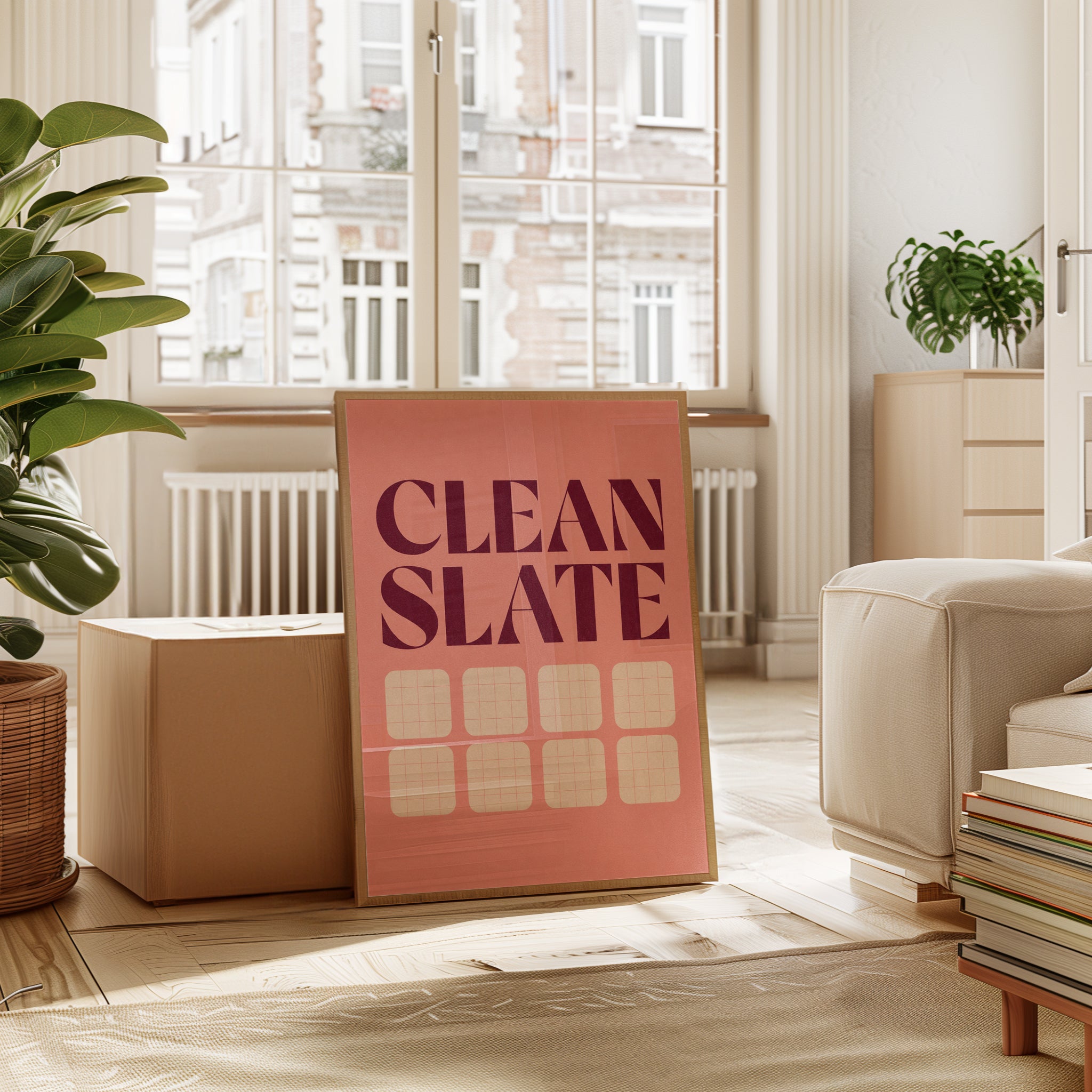 Clean Slate Print: Retro Habit Tracker Wall Art (Coral Pink) - interior