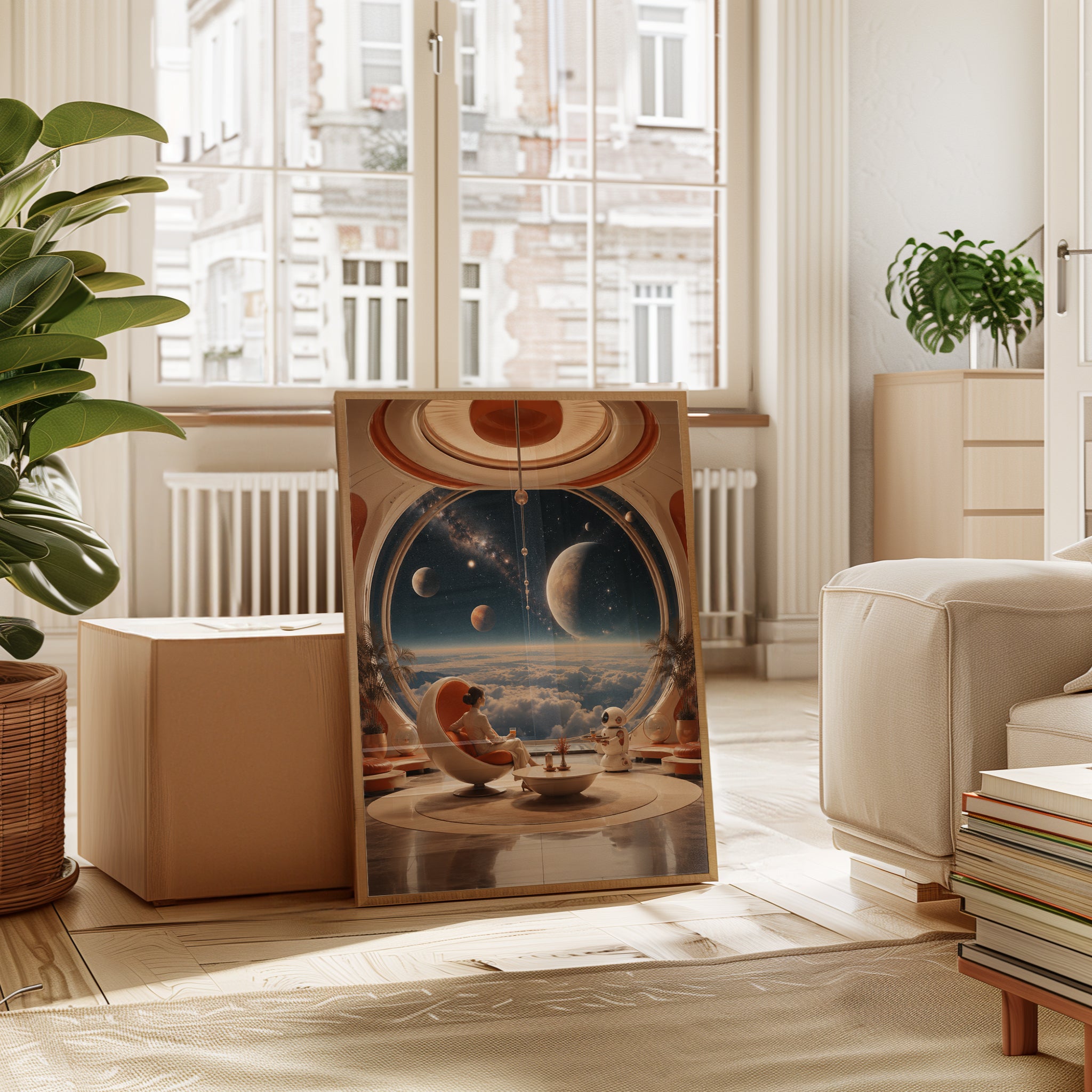 Cosmic Observatory Wall Art: Retro Futurism Space Interior - interior