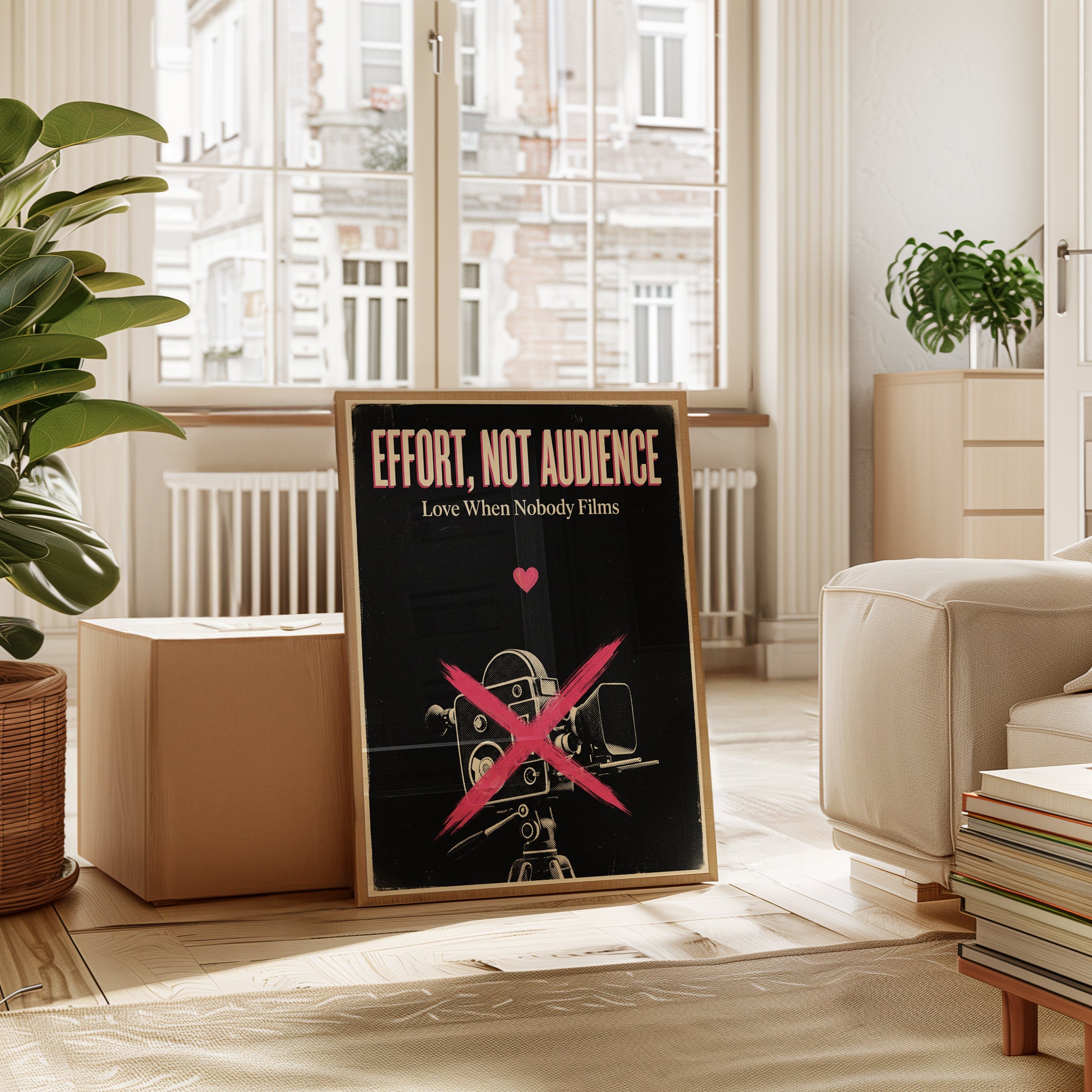 Effort Not Audience Typography Poster: Vintage Film Camera Design - interior