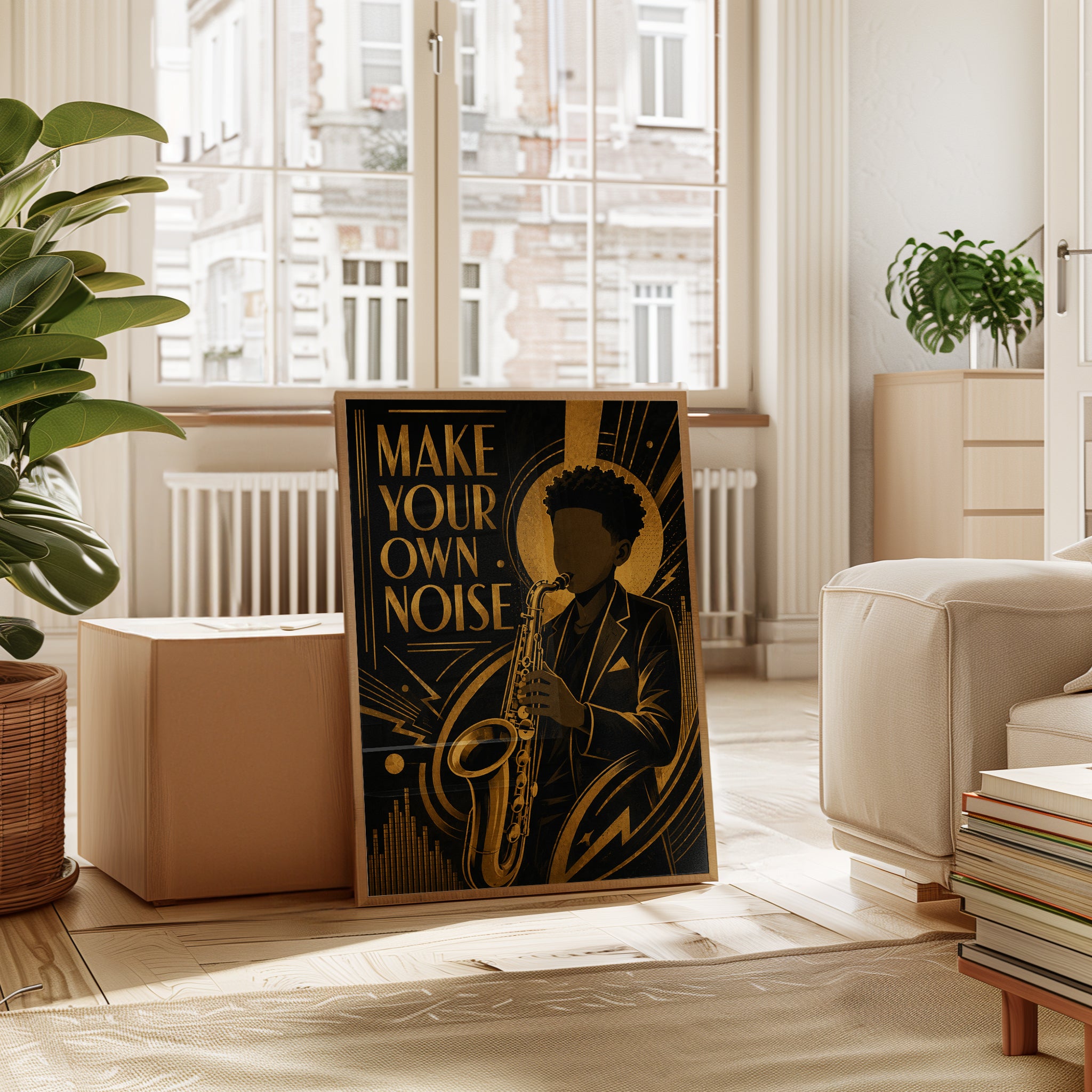 Make Your Own Noise Art Deco Saxophone Jazz Poster - interior