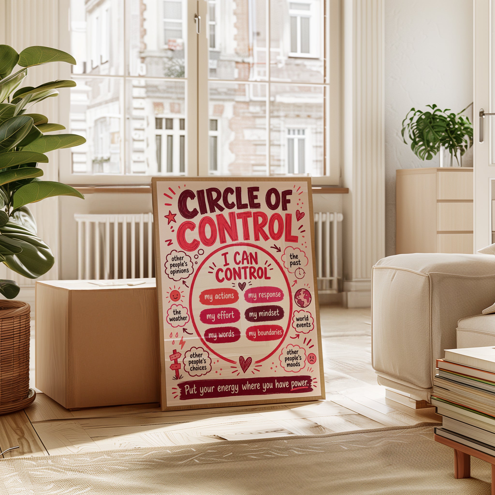 Circle of Control Motivational Art Print: Red Typography Design - interior