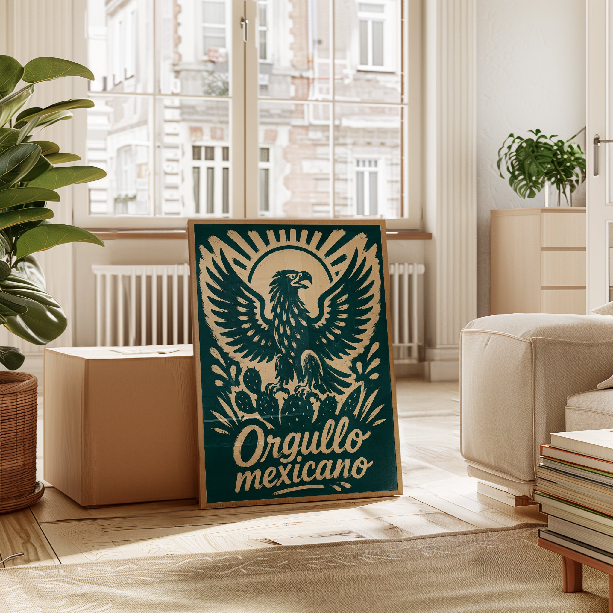 Mexican Eagle Print: Vintage Folk Art Poster with Cactus Design - interior