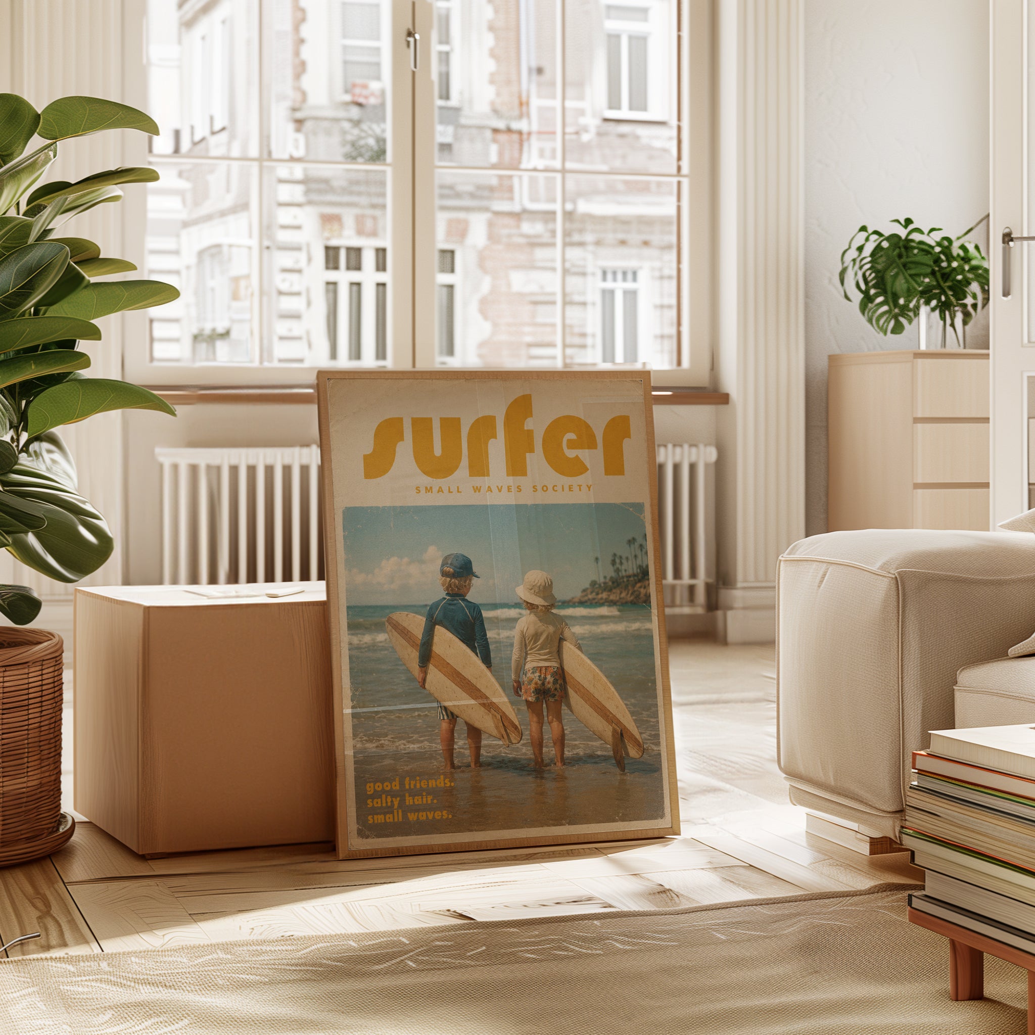 Vintage Surf Poster Print — Retro Kids Surfing Art - interior