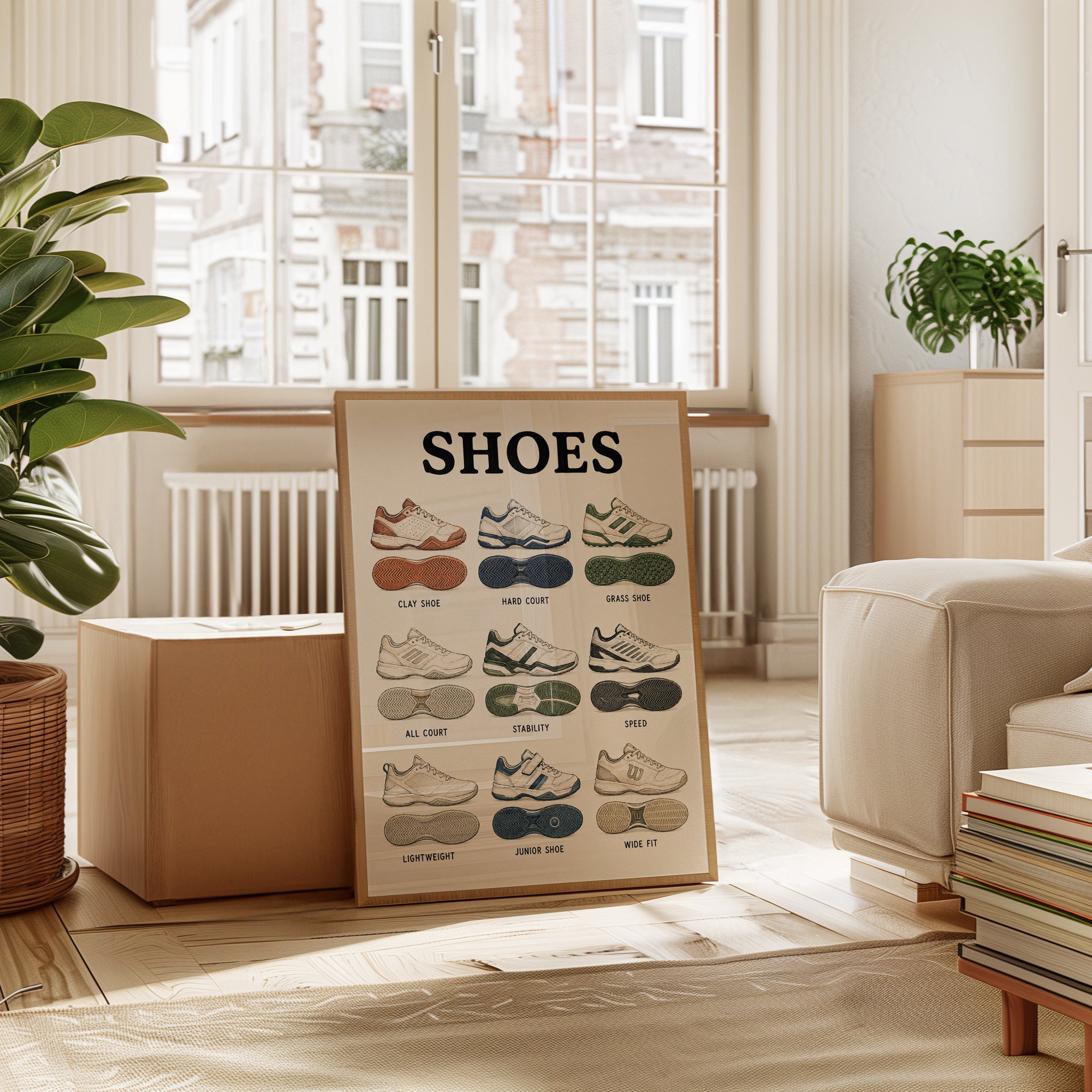 Tennis Shoe Types Poster: Vintage Educational Chart Art Print - interior