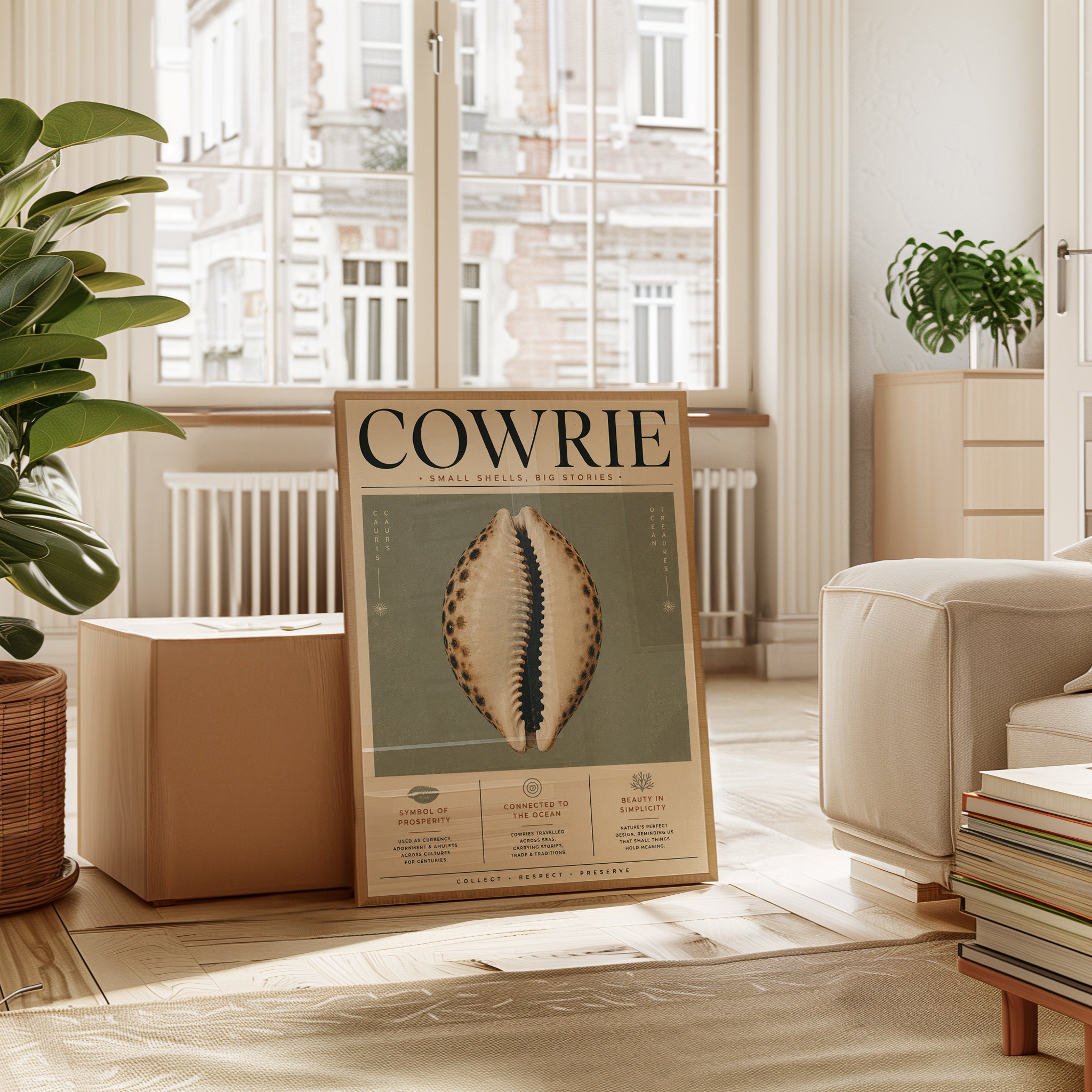 Cowrie Shell Wall Art – Coastal Decor Print - interior