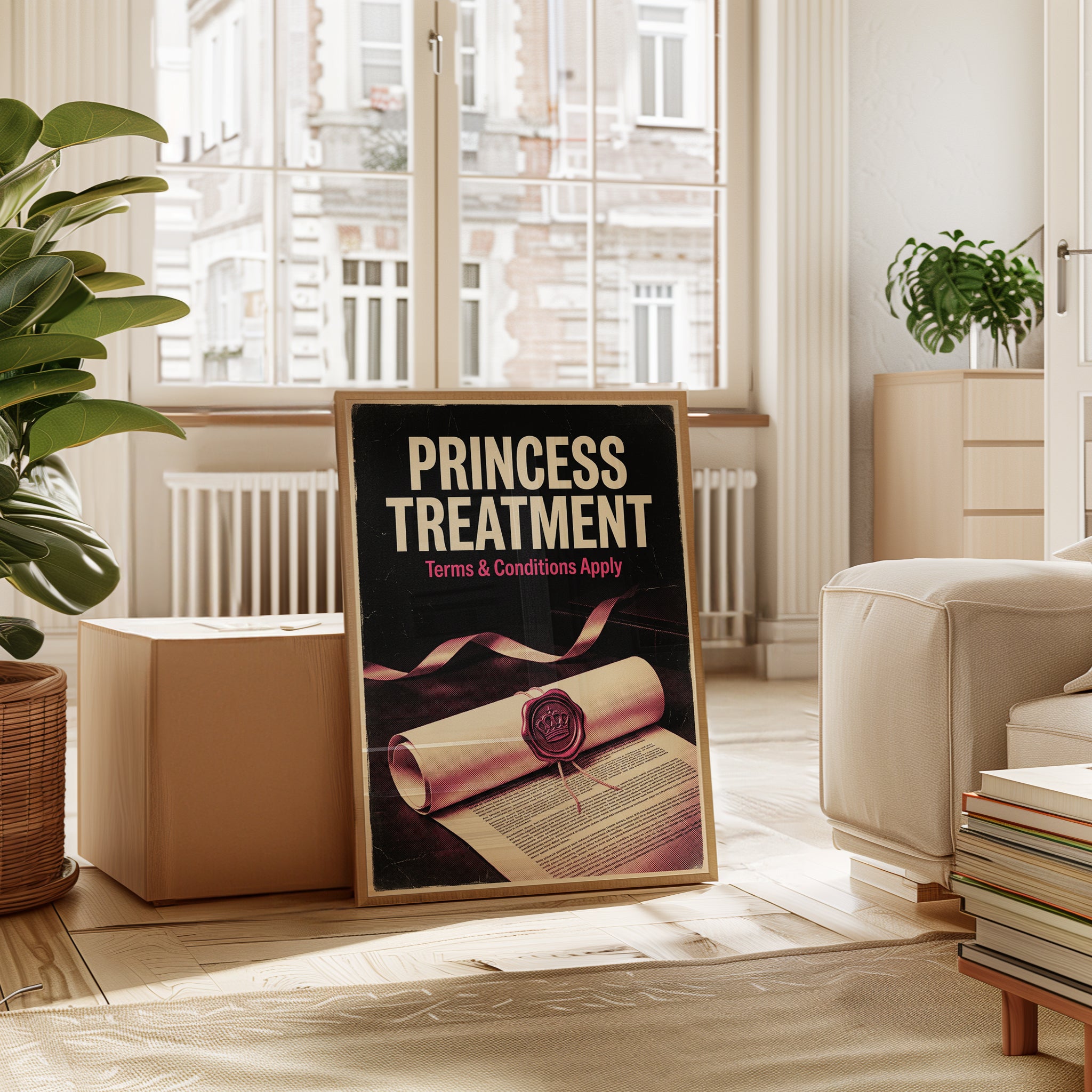 Princess Treatment Poster: Retro Typography Art with Crown Seal - interior