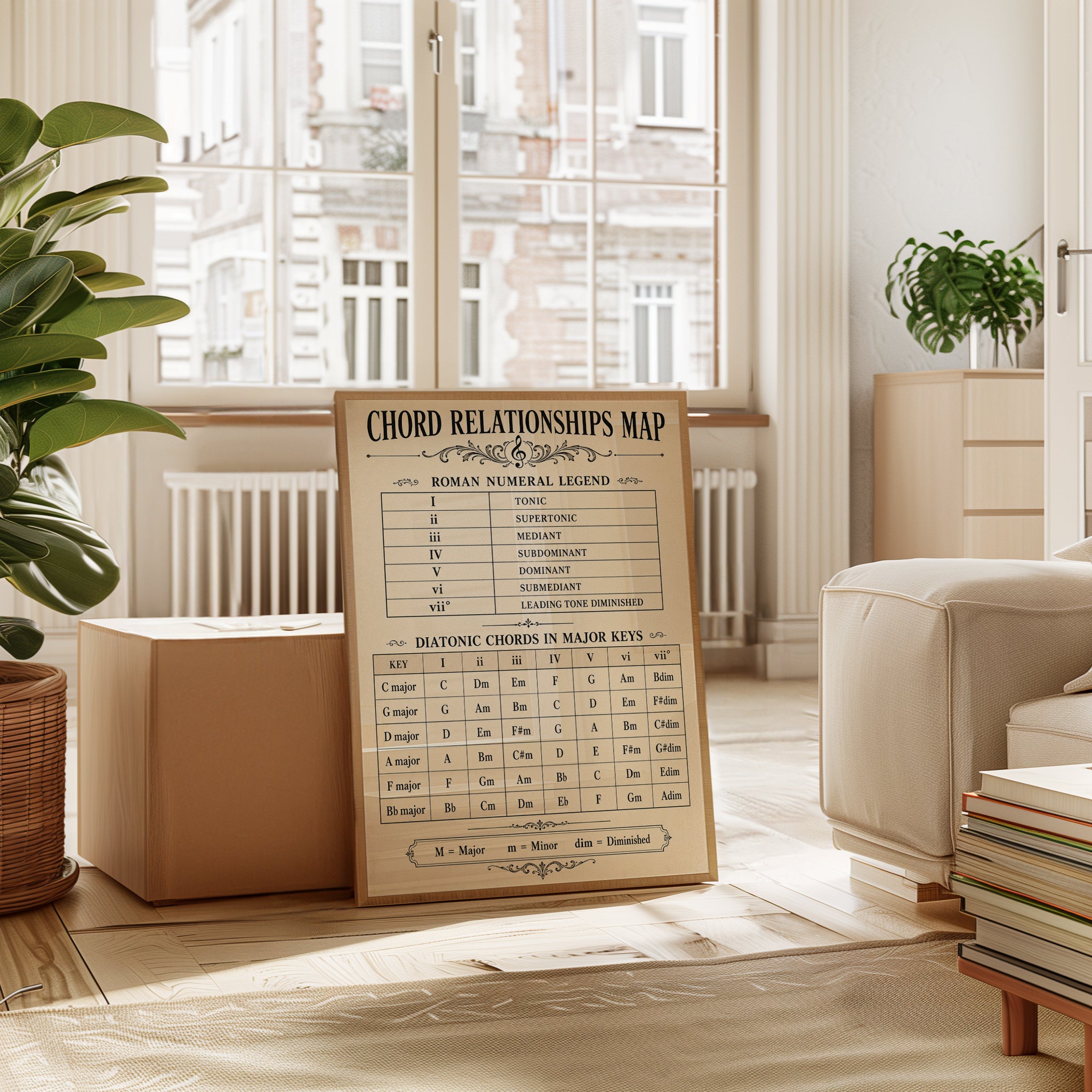 Chord Relationships Map: Vintage Music Theory Chart Print - interior