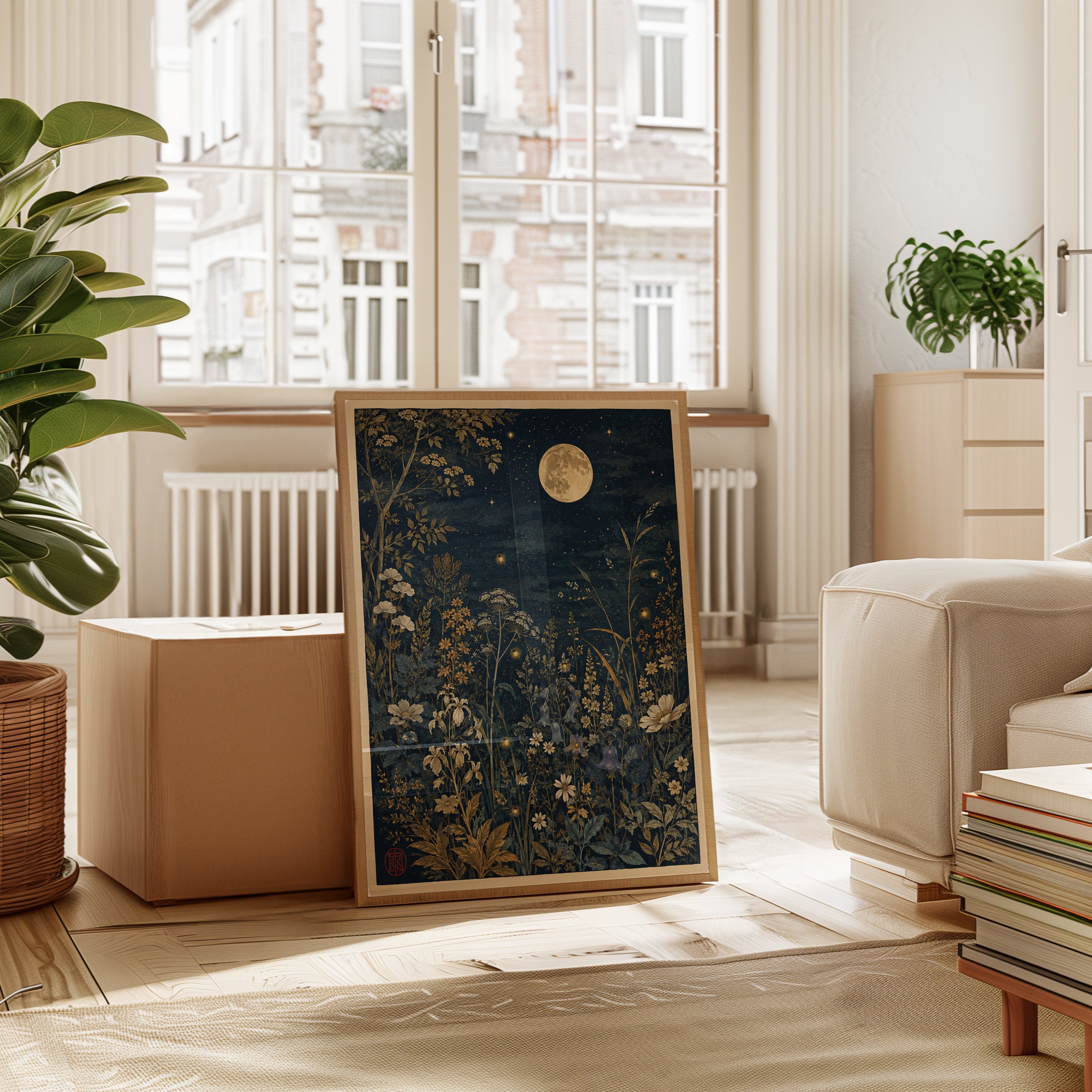 Moonlight Botanical Print – Night Garden Wall Art - interior