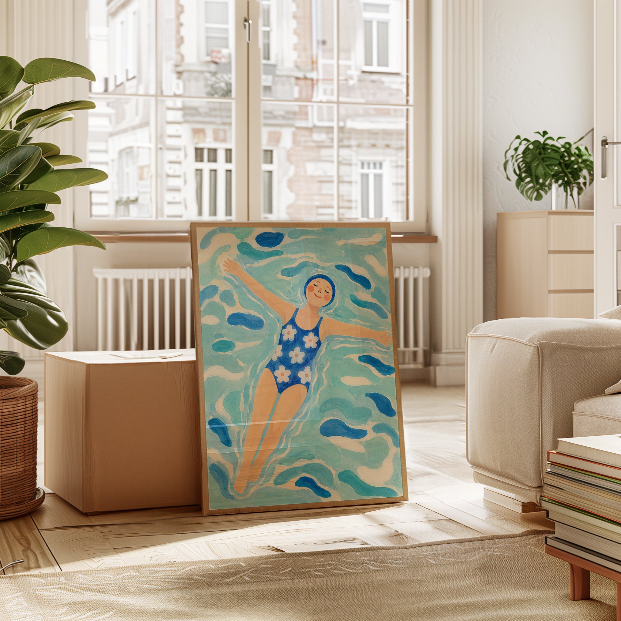 Vintage Swimmer Wall Art – Retro Beach Print - interior