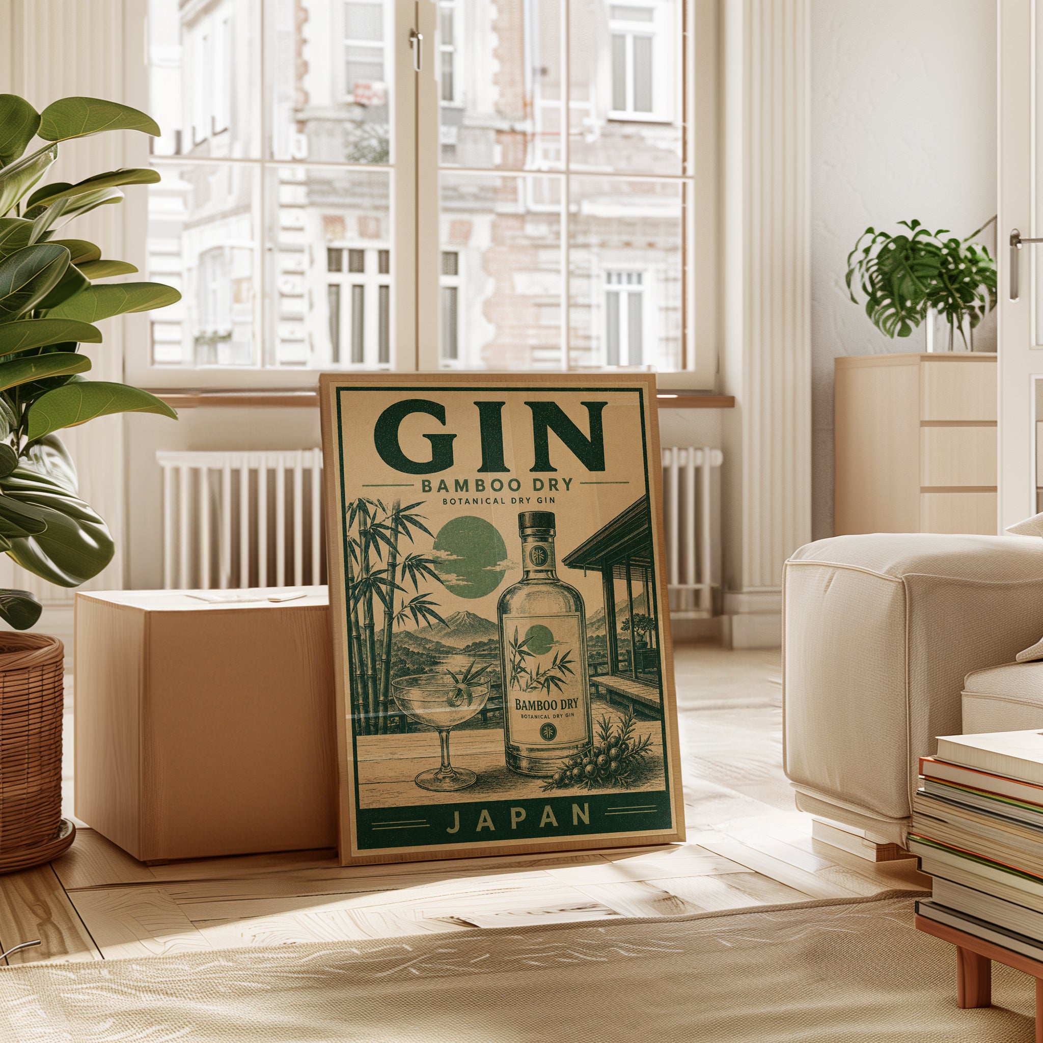 Japanese Gin Poster Print: Retro Bamboo Design - interior