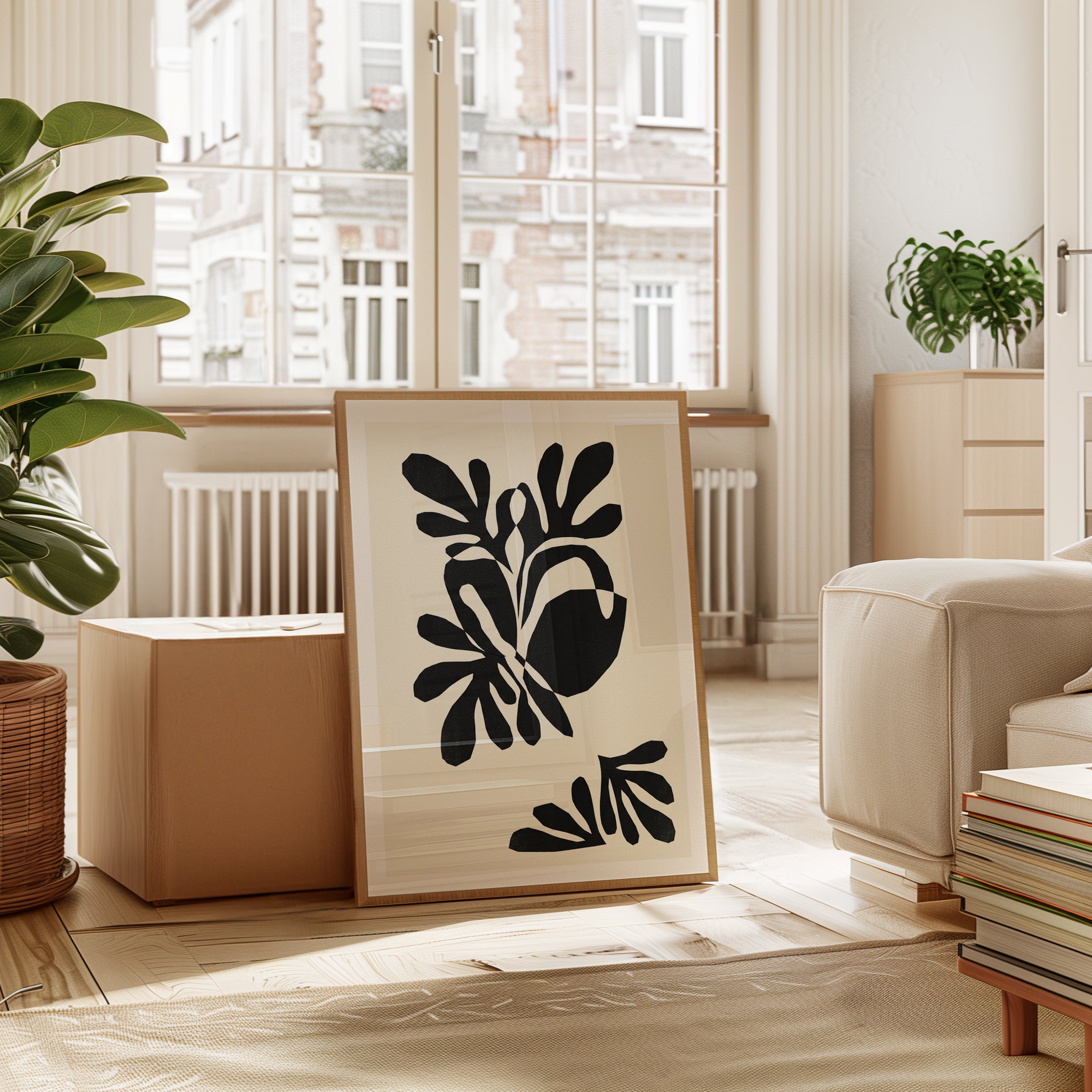 Abstract Botanical Cutout: Matisse Style Black and Cream Wall Art - interior