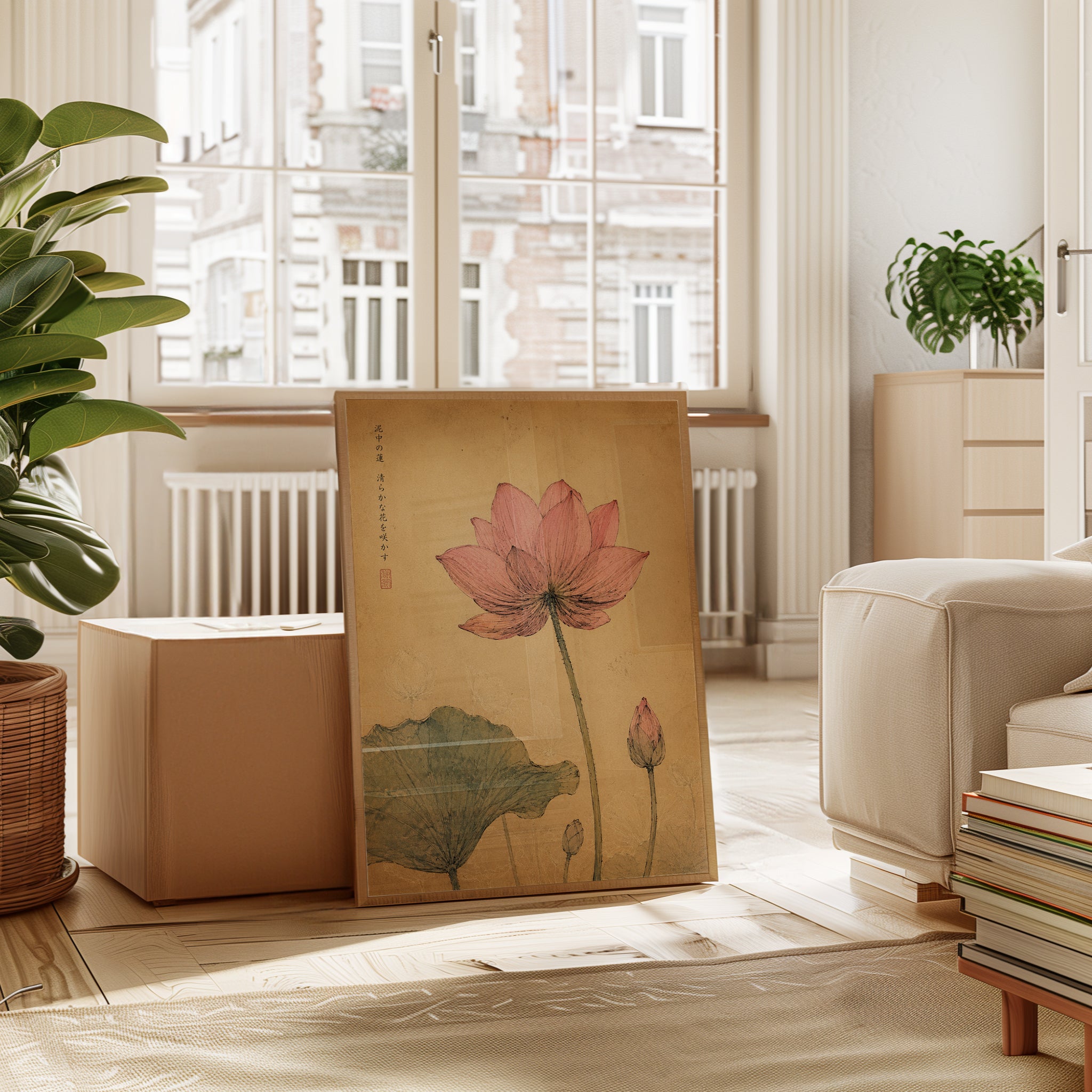 Lotus Flower Botanical Print — Vintage Asian Watercolor - interior