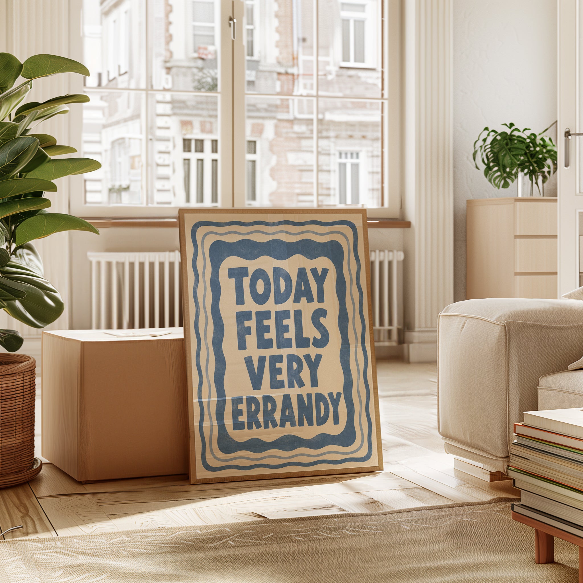 Today Feels Very Errandy Typography Print: Blue Retro Wall Art - interior
