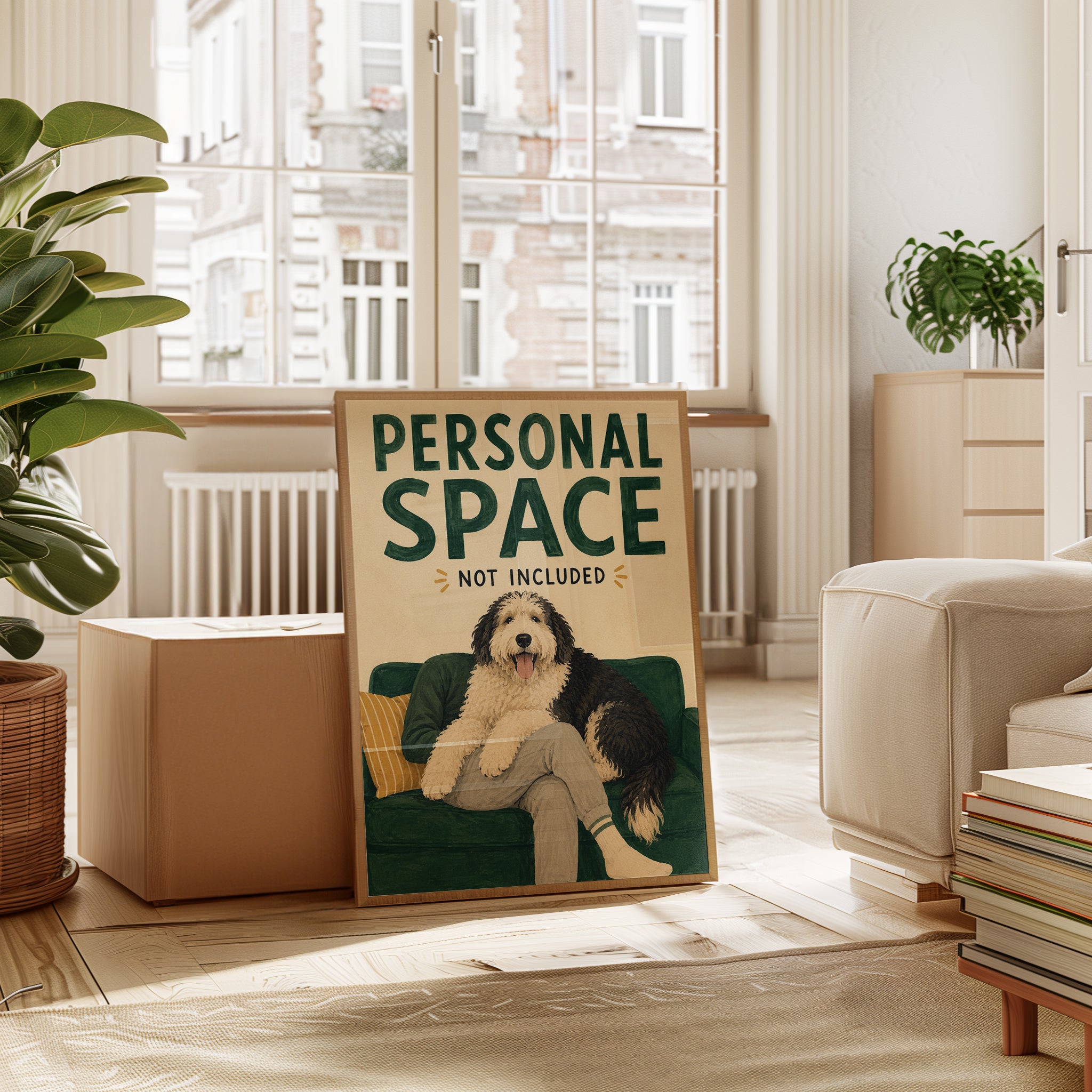 Funny Dog Wall Art – Shaggy Dog Couch Print - interior