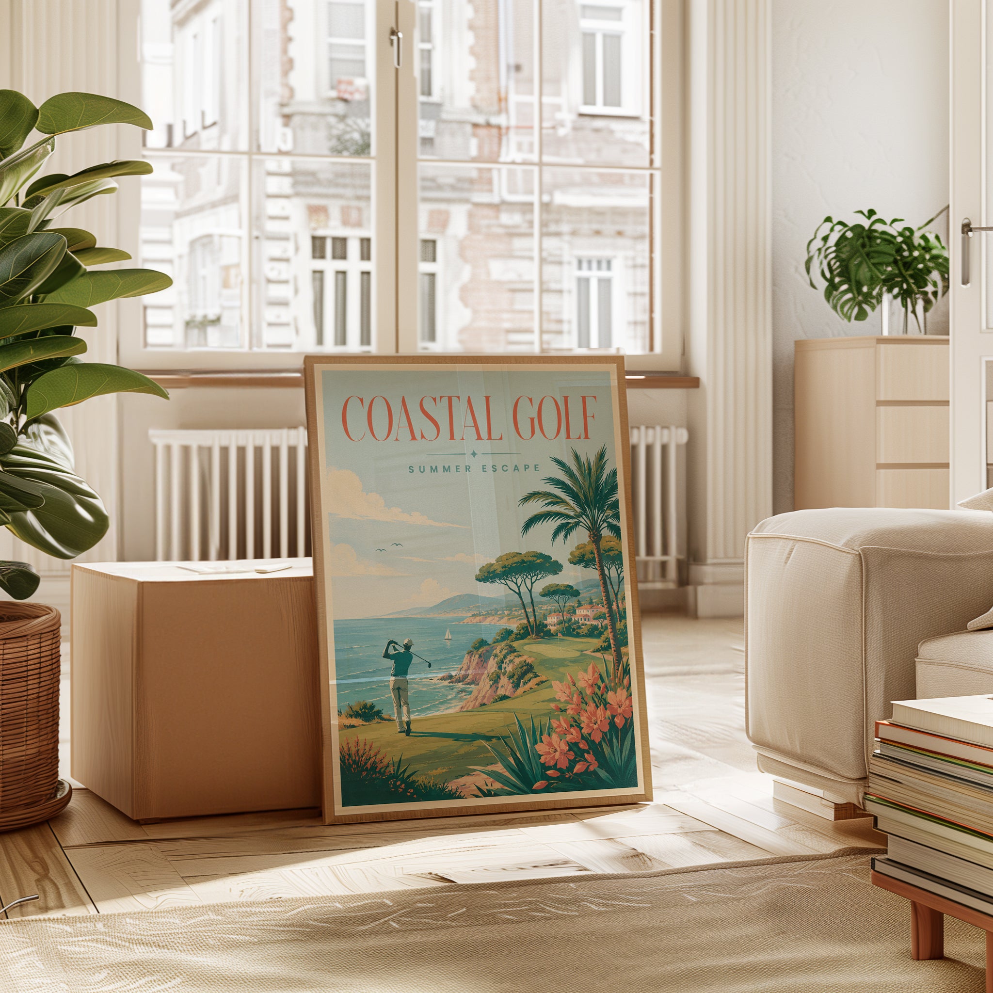 Vintage Golf Travel Poster: Coastal Mid-Century Summer Wall Art - interior
