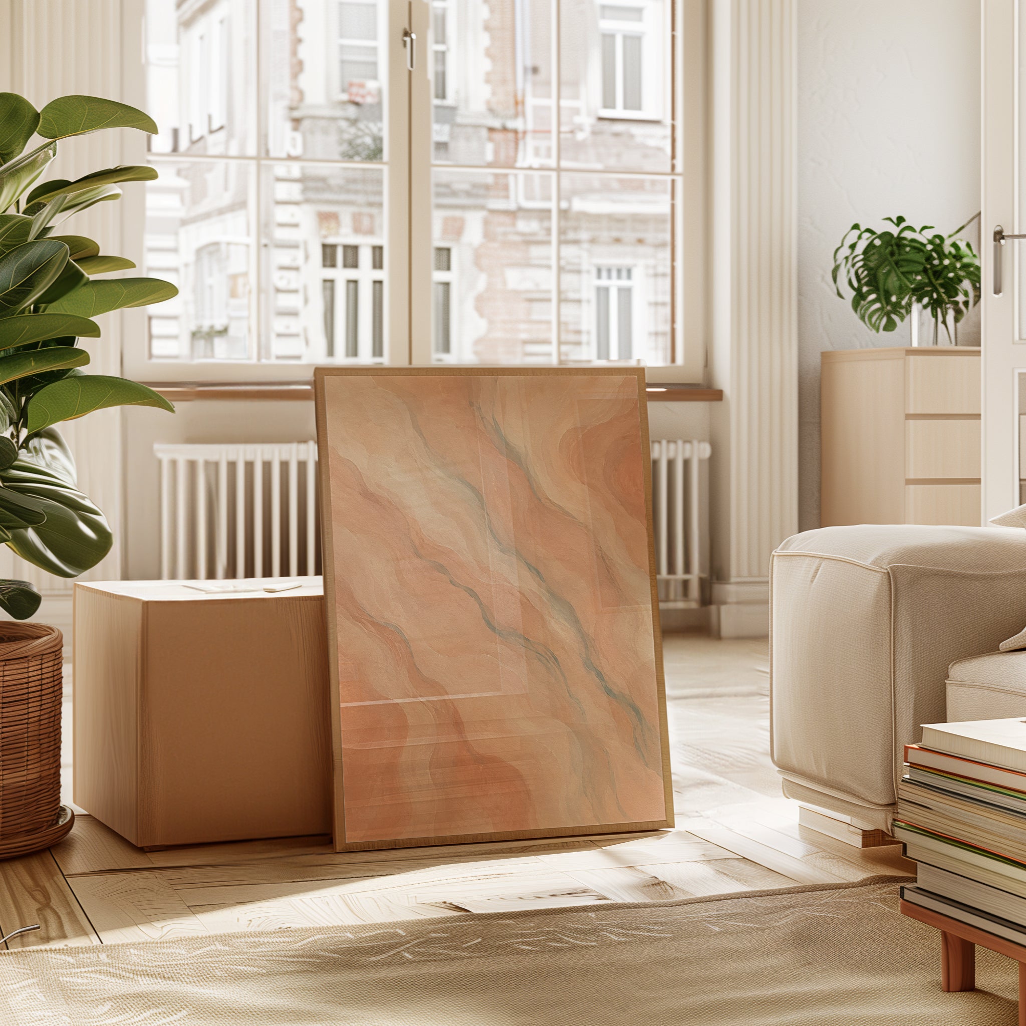 Abstract Marble Wall Art – Peach Pink Print - interior