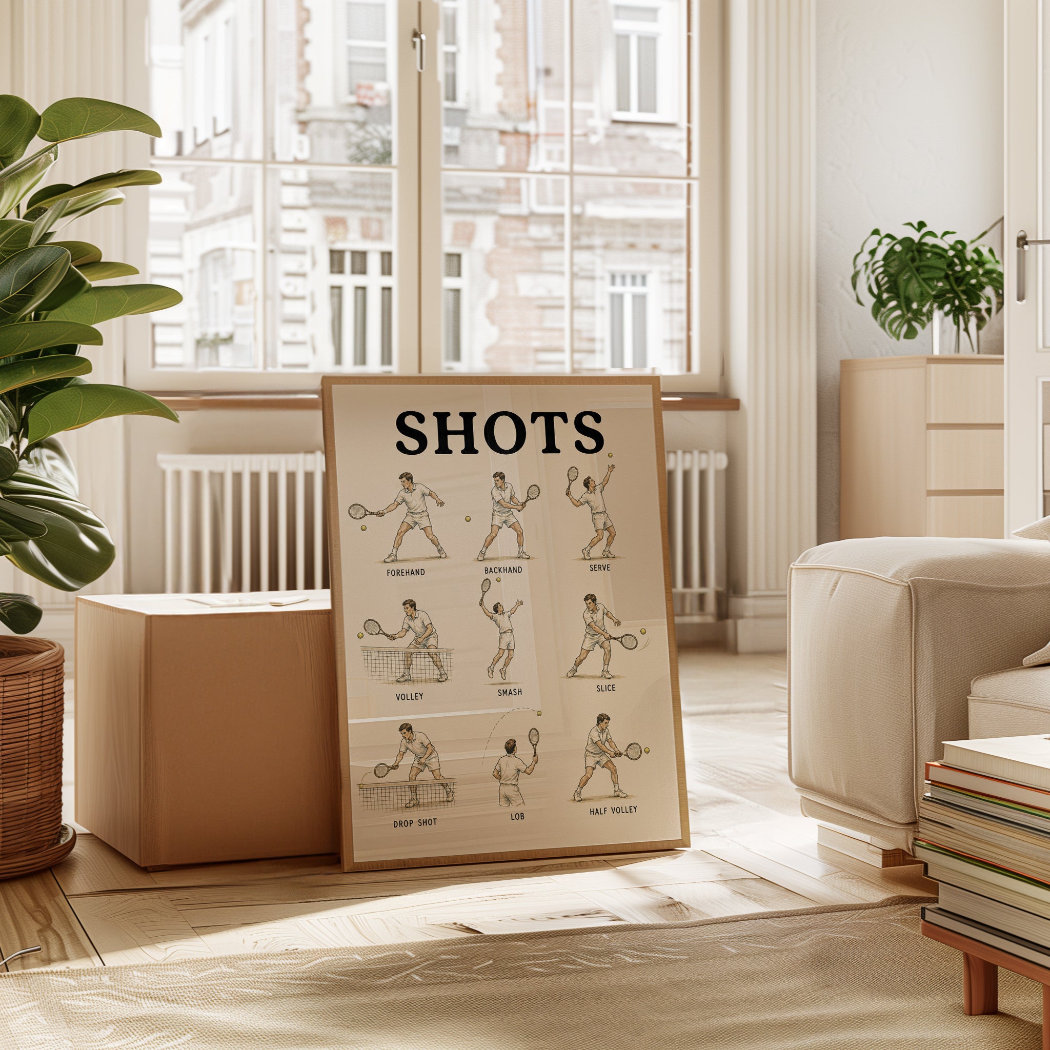 Vintage Tennis Shots Diagram Poster: Retro Sports Wall Art - interior