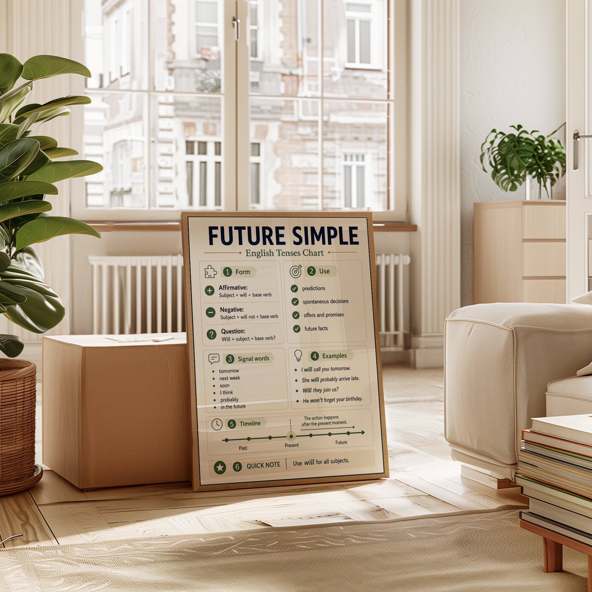 Future Simple Tense Chart Poster: Educational Grammar Wall Art - interior